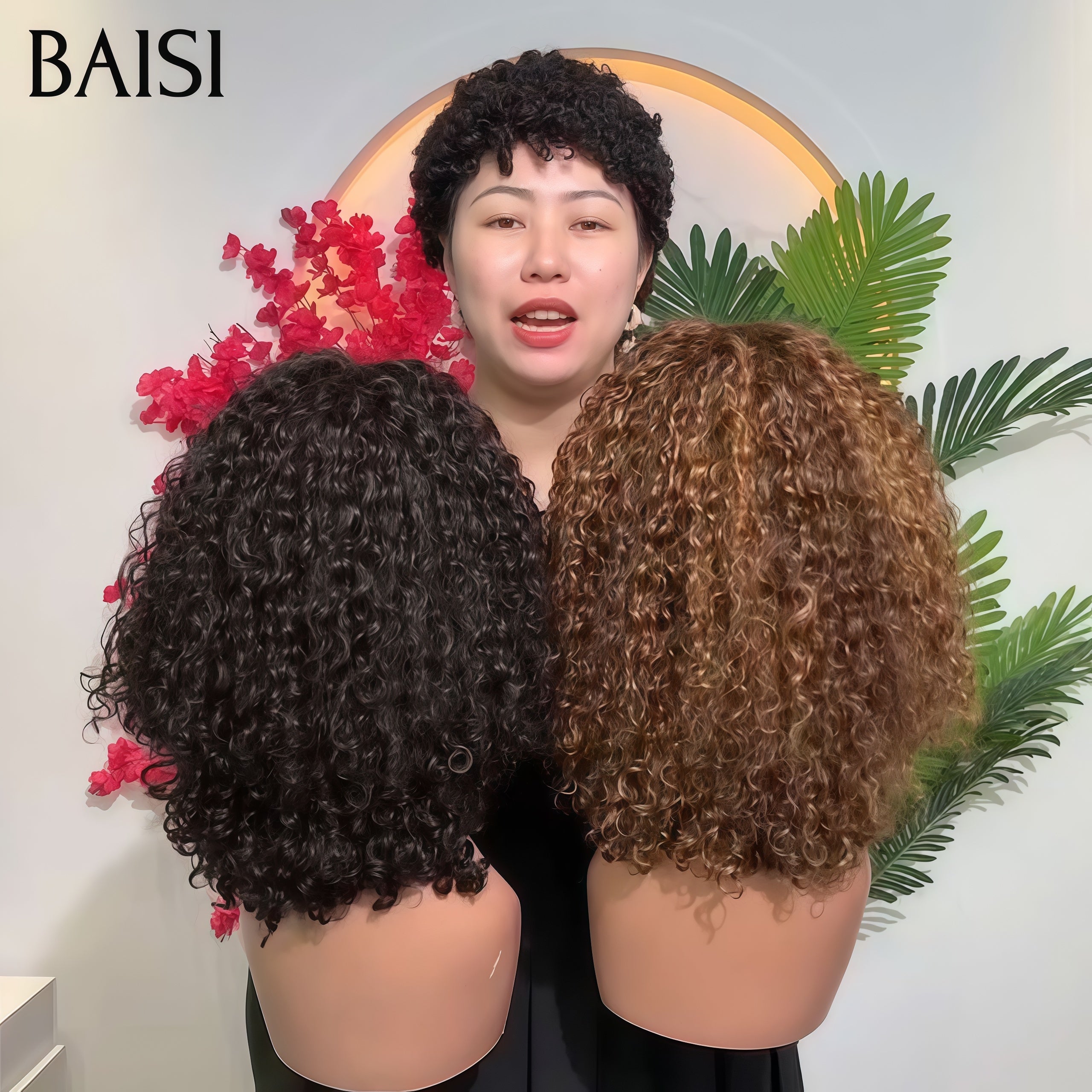 BAISI PROMOTION 2 perruques Vente en gros 13X4 lace frontal curly wave NOIR et 4x4 lace closure Mixte Marron 100% vrais cheveux humains