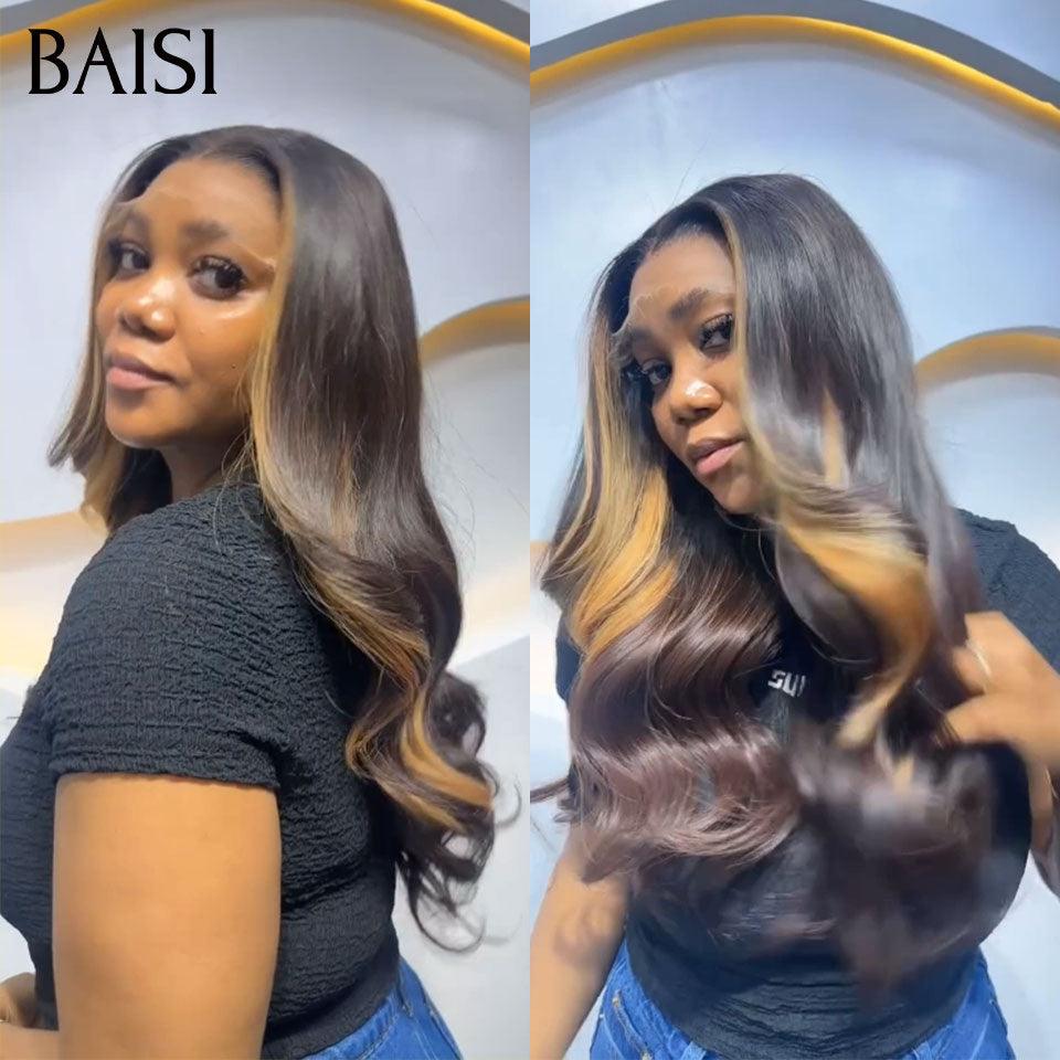 BAISI pixie wig Louise yes with lace 13X4 lace Body wave BLACK Mixed honey 22 inch 268€ or pixie without glue F-9188 100% human hair