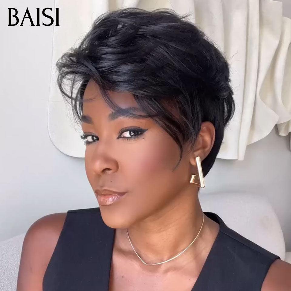 BAISI Achetez 1 + 1 Gratuite = 159€ Bob curly wave avec Frange et pixie Lisse ou Perruque Pixie Finger Wave petite coupe fabriqué à la machine 57€ En 100% Cheveux Humains