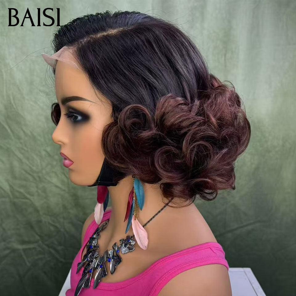 BAISI 13X4 rendas encaracolado ovo onda peruca cores personalizadas 18 polegadas 300% densidade € 198 em 100% cabelo humano