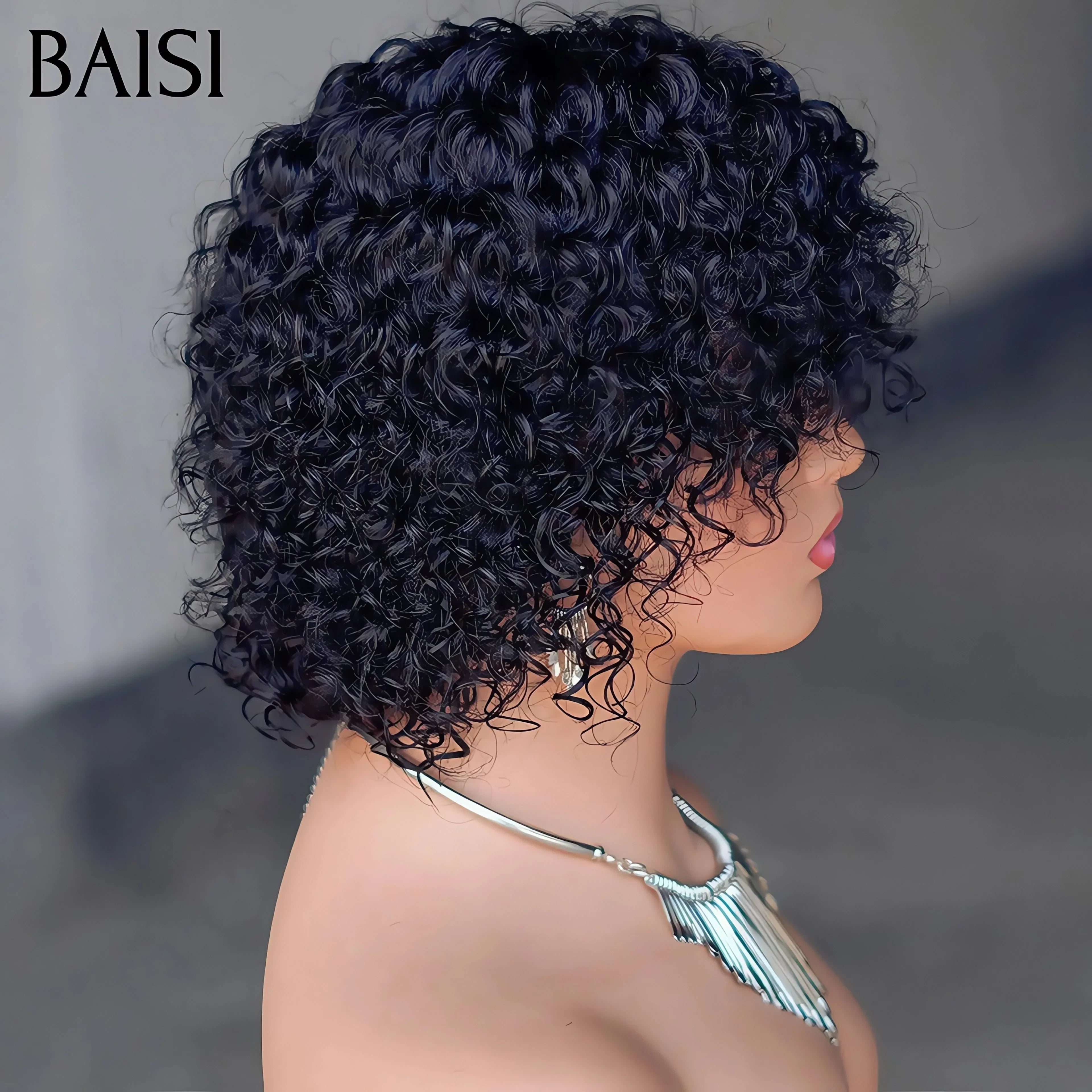 BAISI 58€ sans lace Perruque Pixie water Wave petite coupe fabriqué à la machine Moitié Prix En 100% Cheveux Humains