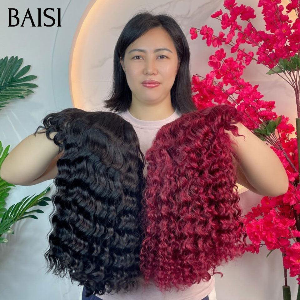 BAISI HAIR FR 2 Perrques 79€ 13X4 lace frontal curly wave noir et Mixte ou Achetez 1 + 1 Gratuite = 136€ bob deep wave avec Frange en couleur 1B et 99J# ou 2 Perruques Pixie 118€ En 100% Cheveux Humains