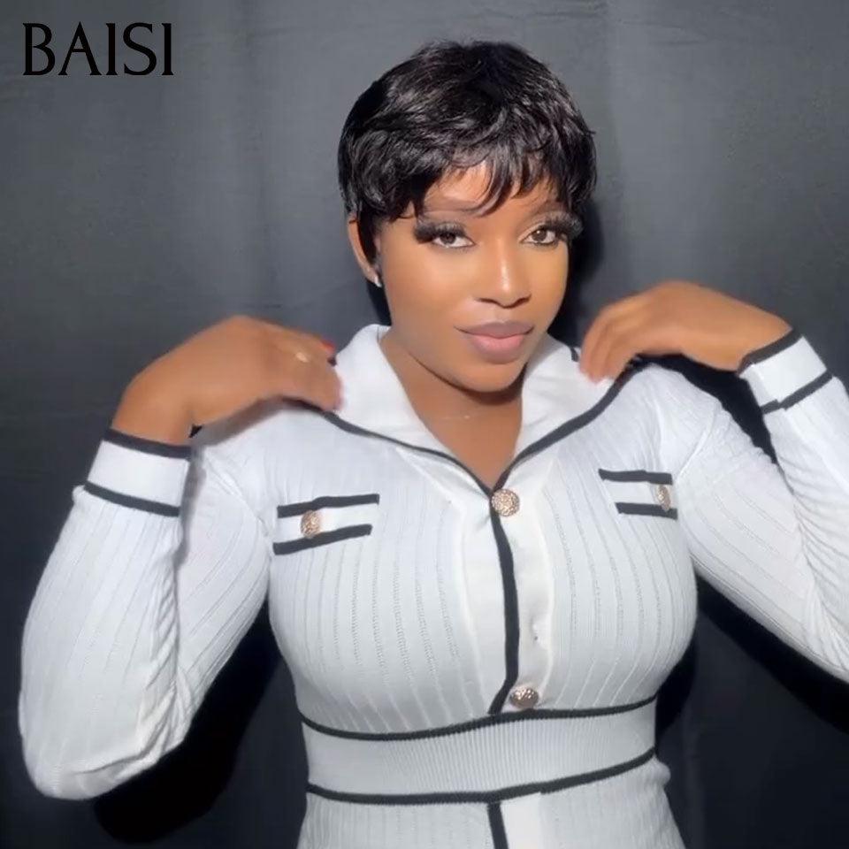 BAISI Pixie Finger Wave Wig corte pequeno 13x4 renda frontal 6 polegadas € 79 em cabelo 100% humano BAISI20