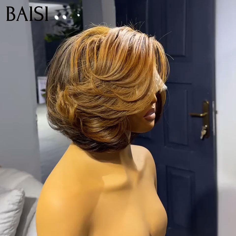 BAISI vente flash 3 Coiffures 149€ 4X4 Lisse 10 Pouces et 13X4 Lisse 4/27# 6 Pouces et pixie NOIR ou 4 perruques 13x4 Lace Frontal en 100% vrais cheveux humains 500 euro