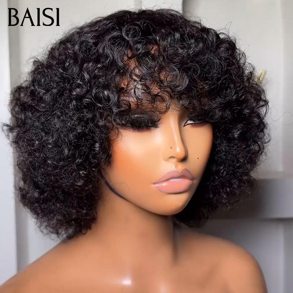 BAISI 6 Perruques 339€ 13X4 afro curly et 2X6 lisse 1BT27# 8 pouces et bob avec frange et T part afro curly 1BT30# en 100% Cheveux Humains BS65