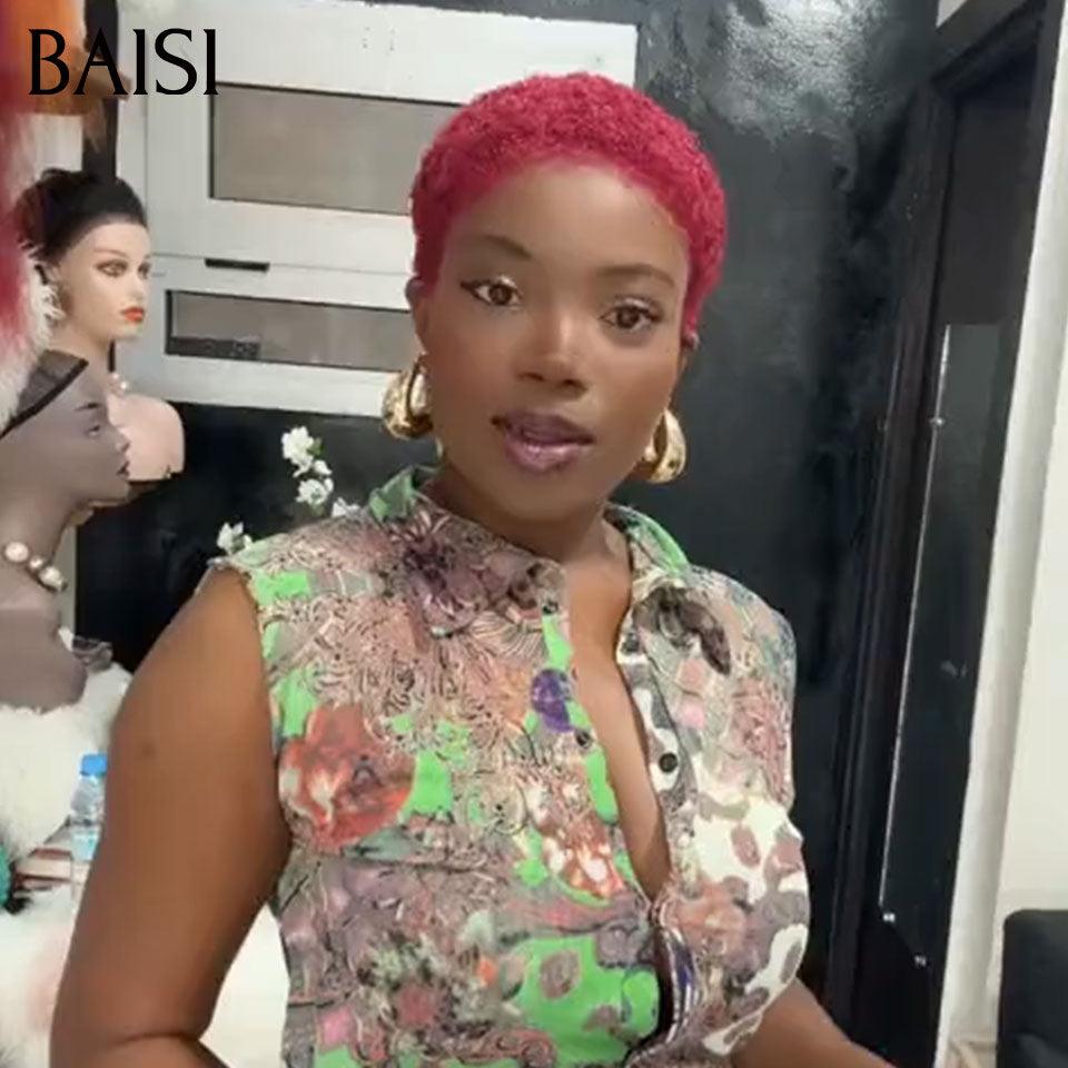 BAISI 6 Perruques 339€ 13X4 afro curly et 2X6 lisse 1BT27# 8 pouces et bob avec frange et T part afro curly 1BT30# en 100% Cheveux Humains BS65