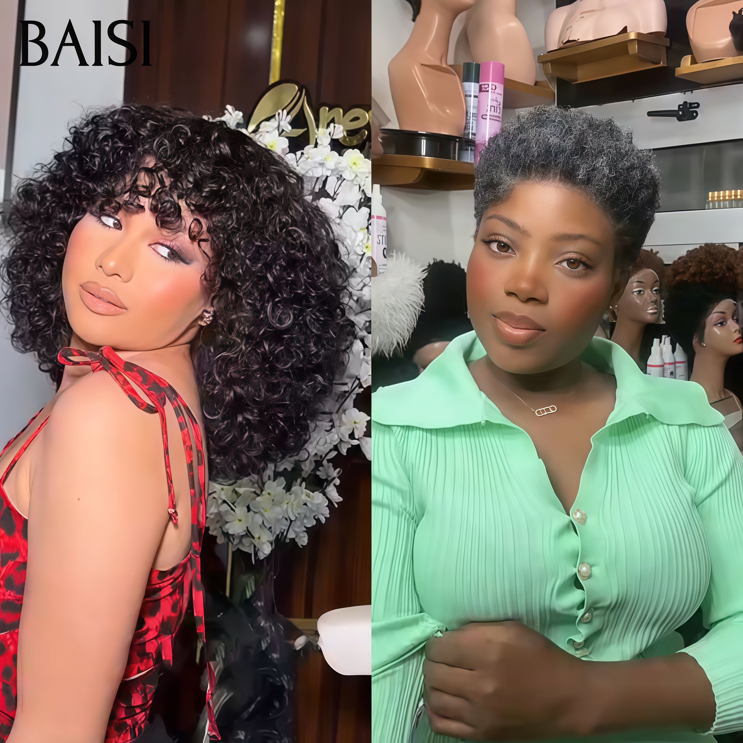 BAISI Achetez 1 + 1 Gratuite = 89€ water wave 12 pouces et sans lace afro curly gris 6 pouces en 100% Cheveux humains FR38