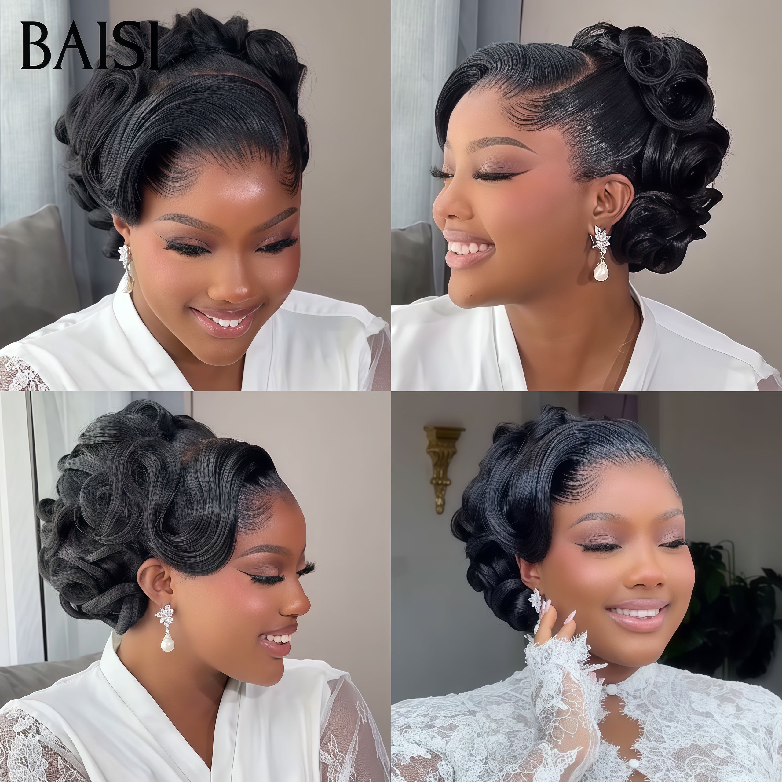 BAISI Coiffure de luxe Bridget Perruques Mariage noir Prête à porter chignon et personalisation comme sur la vidéo 100% identique avec lace frontale événement spécial BS120