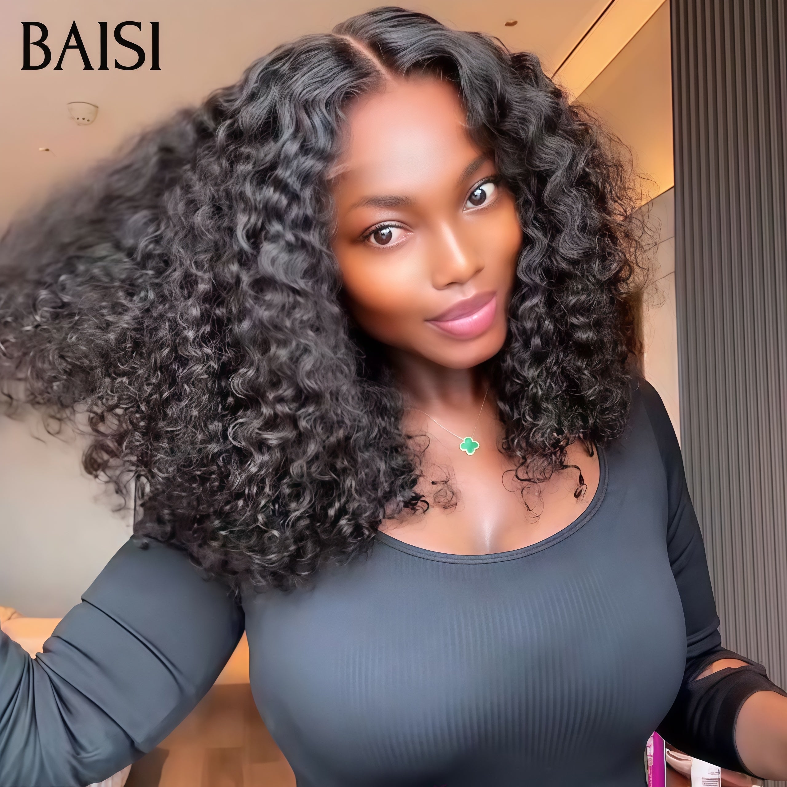 BAISI 4x4 Closure Wig Kinky Curly 100% Echthaar Brasilianisches Indisches Haar Kaufen Sie 5 Stück FABRIKPREIS (Kein Code erforderlich)