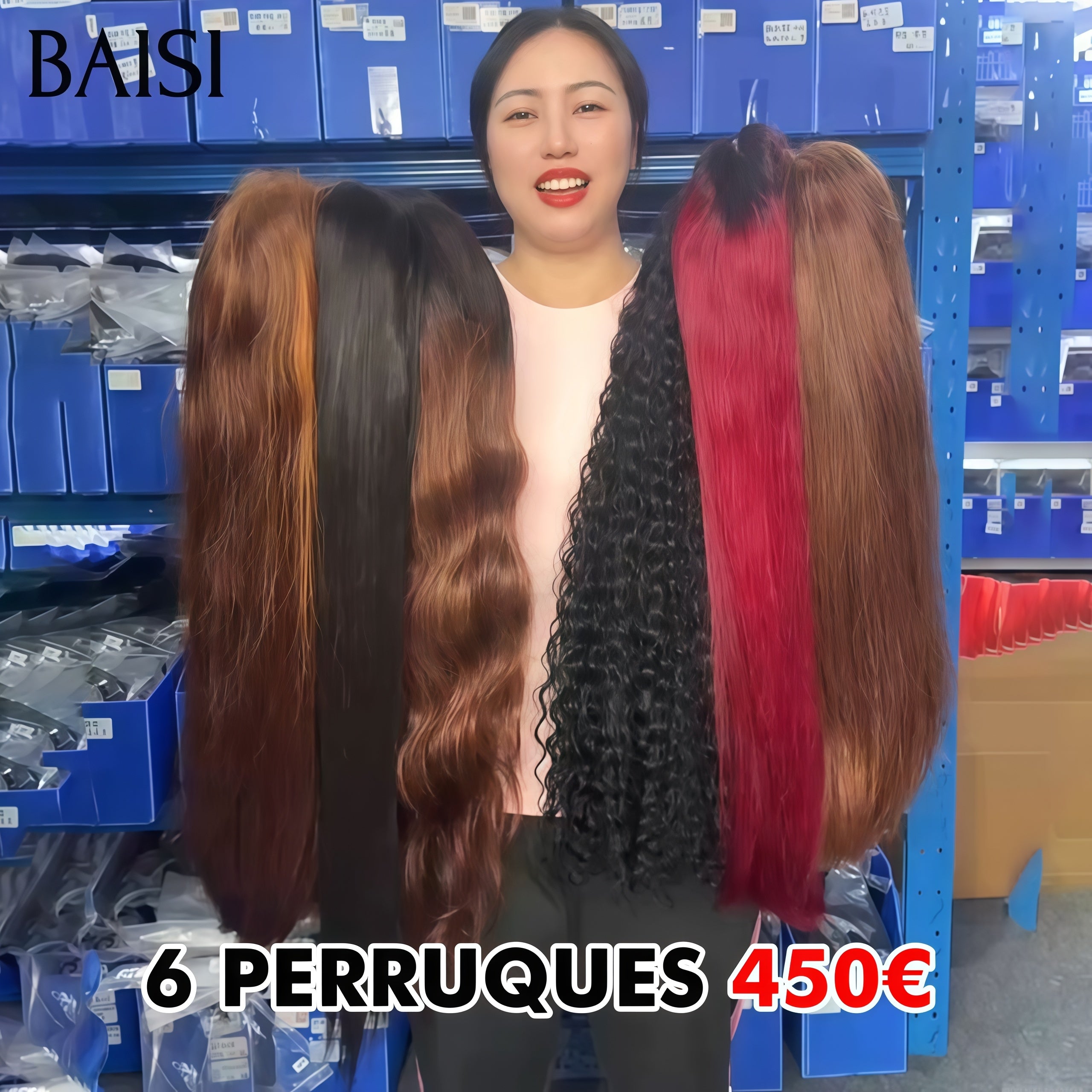 BAISI Perruque pour revendre 6 perruques 450€ 13x4 lace frontal deep wave et Lisse et Bodywave 20 Pouces 6 couleurs en 100% Cheveux Humains