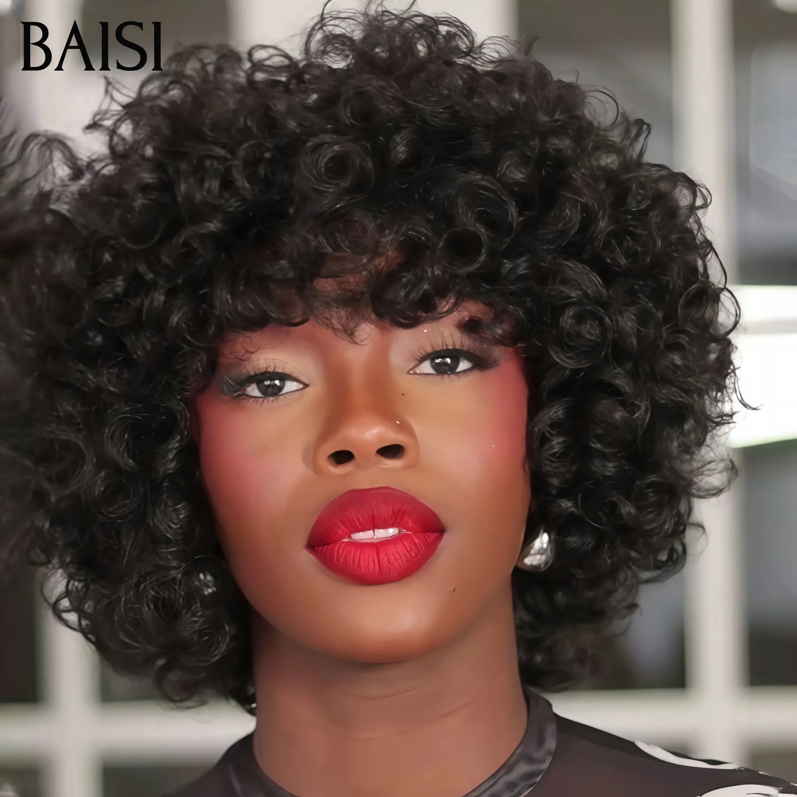 BAISI Perruques egg Wave avec Frange sans colle Très belle couleur Fabriquées par les cheveux double drawn