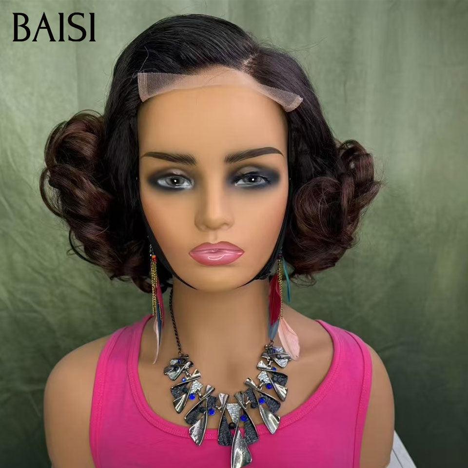 BAISI 13X4 rendas encaracolado ovo onda peruca cores personalizadas 18 polegadas 300% densidade € 198 em 100% cabelo humano