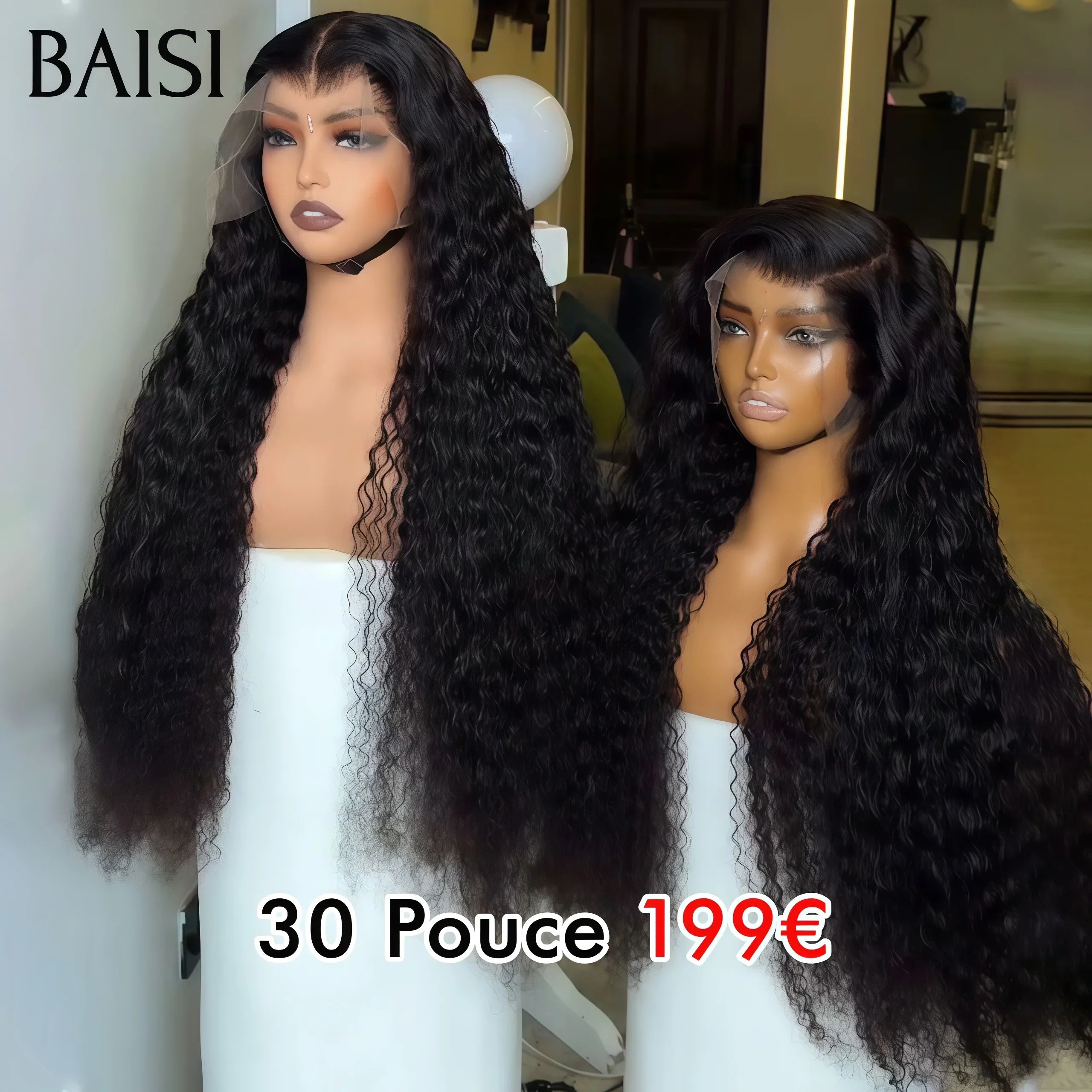 Perucas luxuosas onda ovo BAISI com franja feita por cabelo duplo desenhado com divisão média natural 300% de densidade