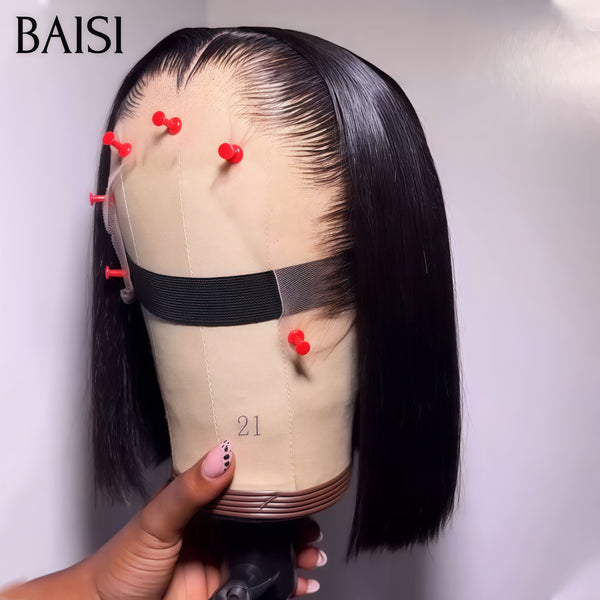 BAISI Achetez 2 perruques minimum au prix d'usine fournisseur Petit Perruque lisse 13X4 lace frontal bob en couleur noir ou orange en 100% Vrais Cheveux Humains (Pas Besoins De Code)