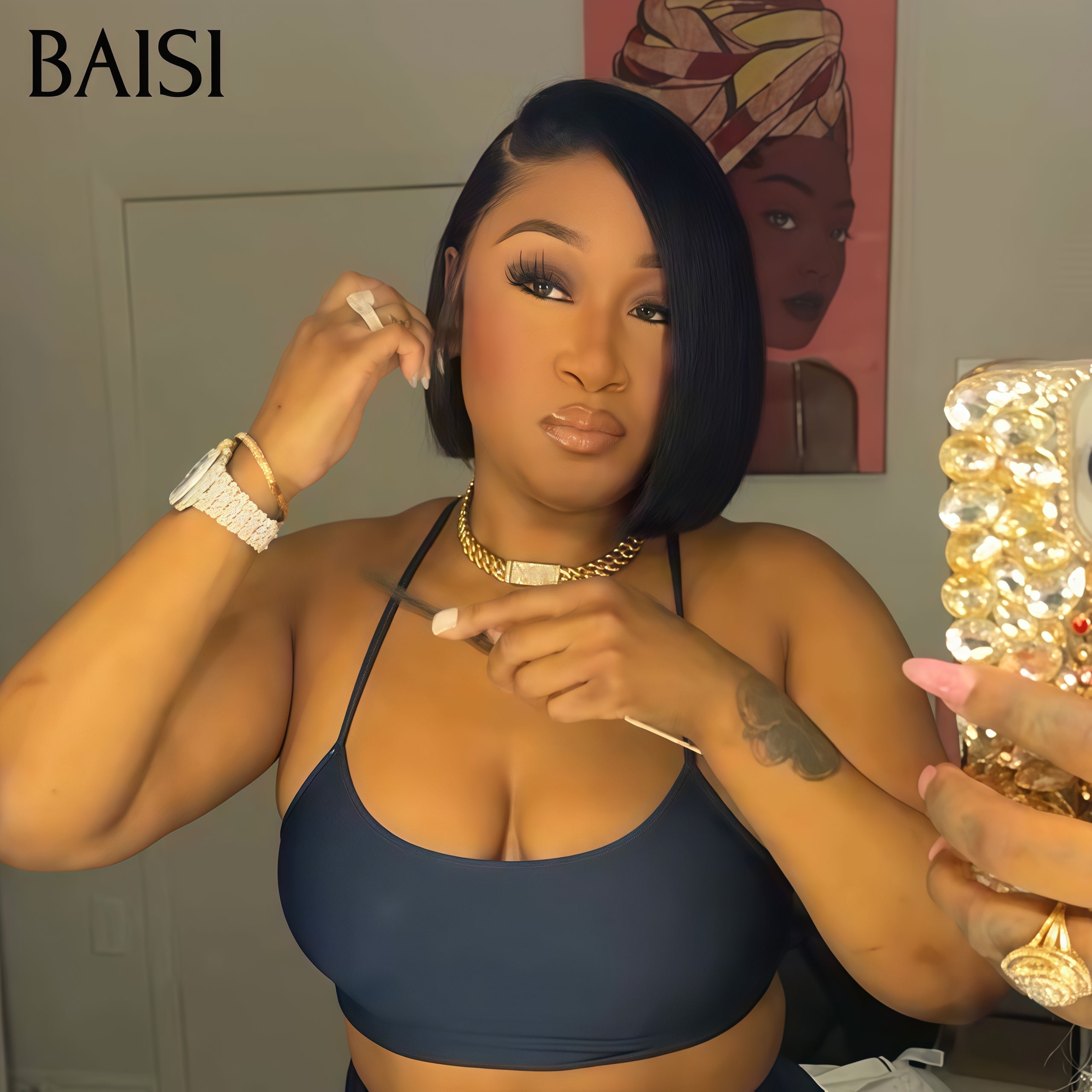 BAISI Reçu 48H + TVA 0€ 4X4 Closure Perruque Naturelle Lisse 66€ moitié prix 200% Densité en 100% Cheveux Humains