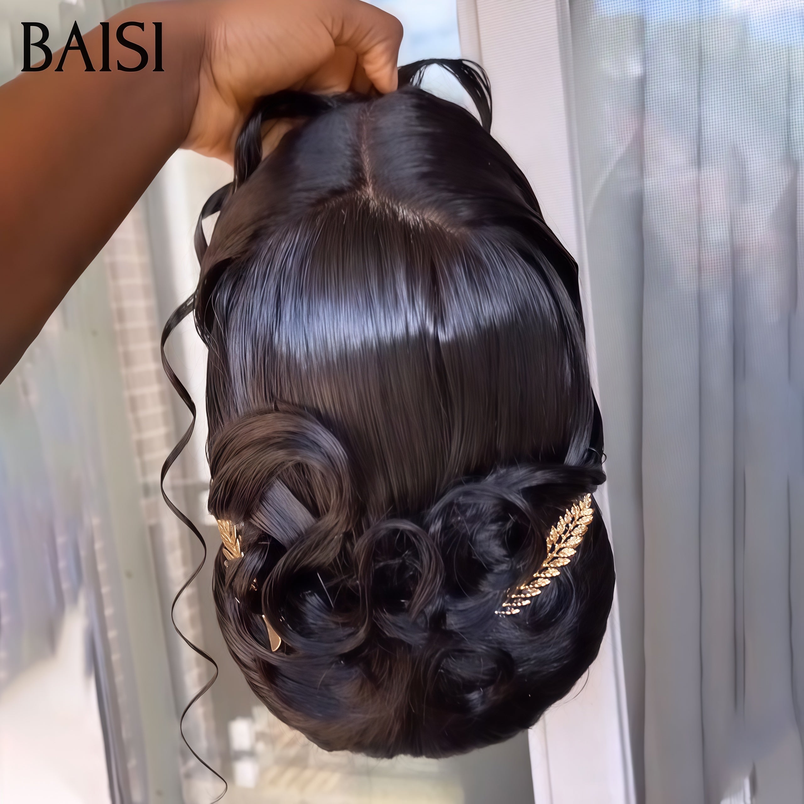 BAISI Coiffure de luxe Adora Perruques Mariage noir Prête à porter chignon et personalisation comme sur la vidéo 100% identique avec lace frontale événement spécial