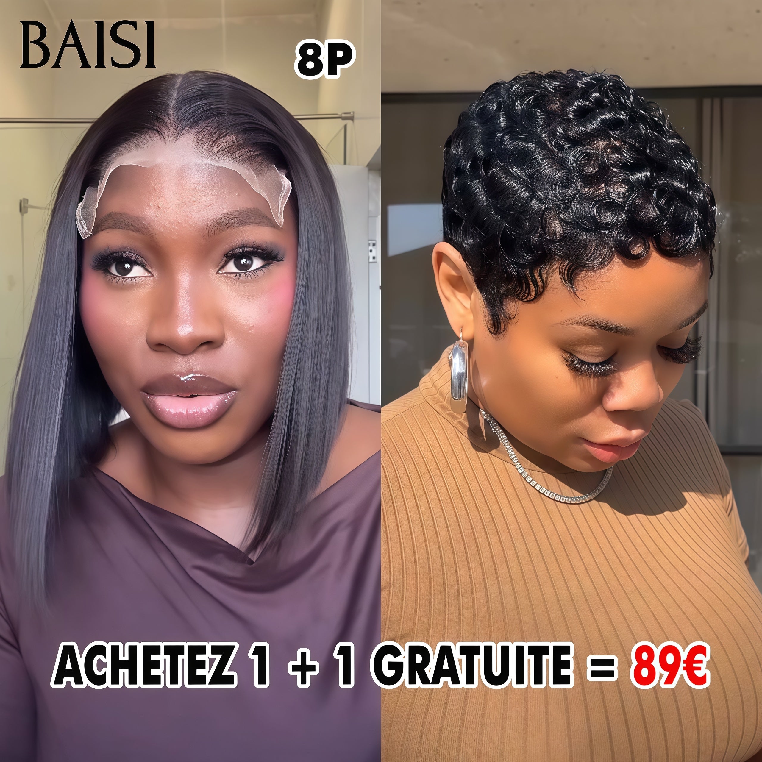 BAISI Achetez 1 + 1 Gratuite = 89€ 4x4 lace closure Lisse 8 Pouces et pixie finger wave en 100% vrais cheveux humains