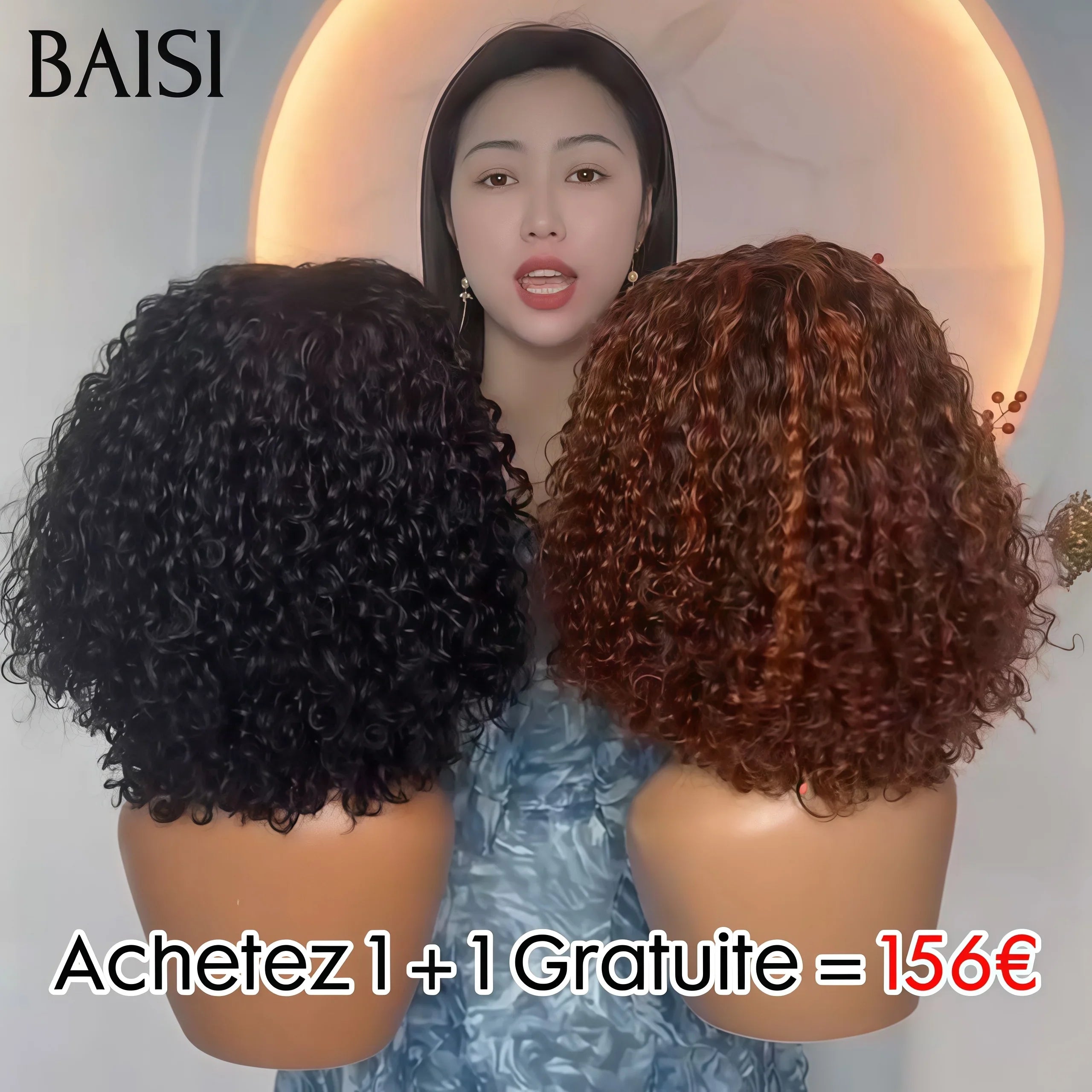 BAISI Achetez 1 + 1 Gratuite = 156€ 4x4 lace water wave 2 couleur ou 6 Perruques Soldes 496€ en 100% vrais cheveux humains