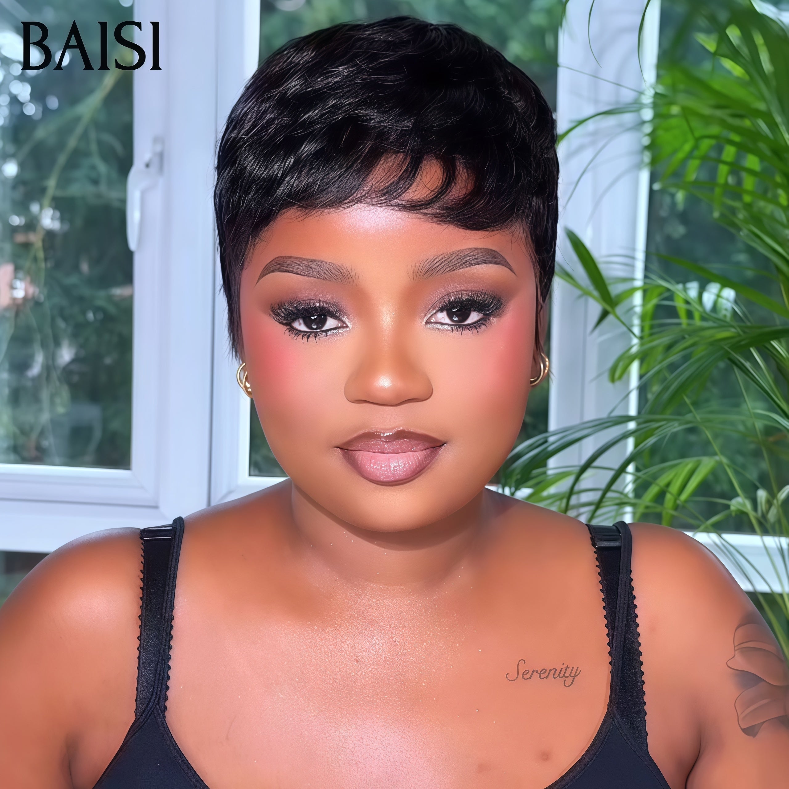 BAISI 10-Zoll-Perücke 69 € Lockige Wasserwellen-Perücke, maschinell hergestellt aus 100 % Echthaar