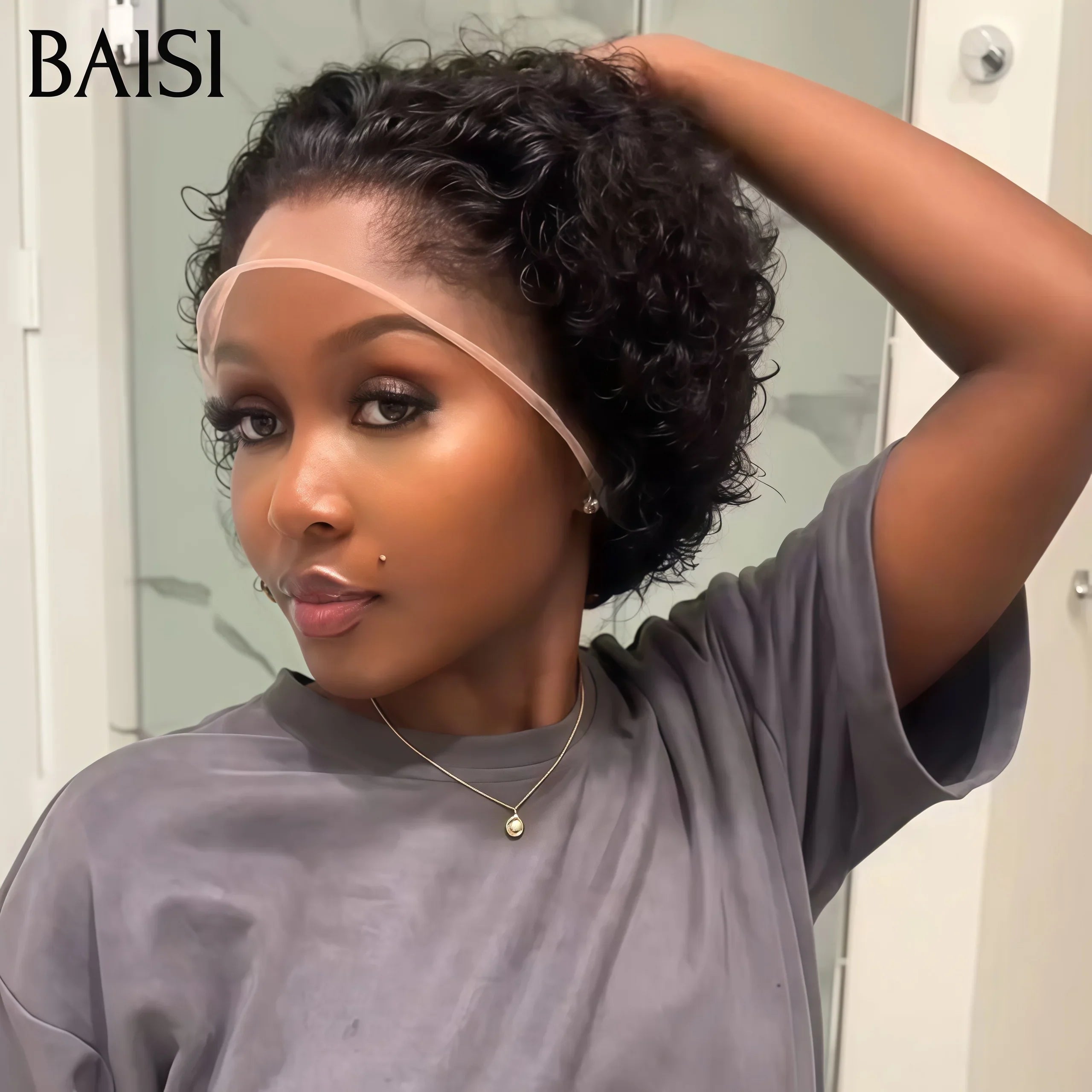 BAISI Promotion Curly Pixie 75€ 2 Perruques bob Prix en gros 174€ Noir en 100% vrais cheveux humains