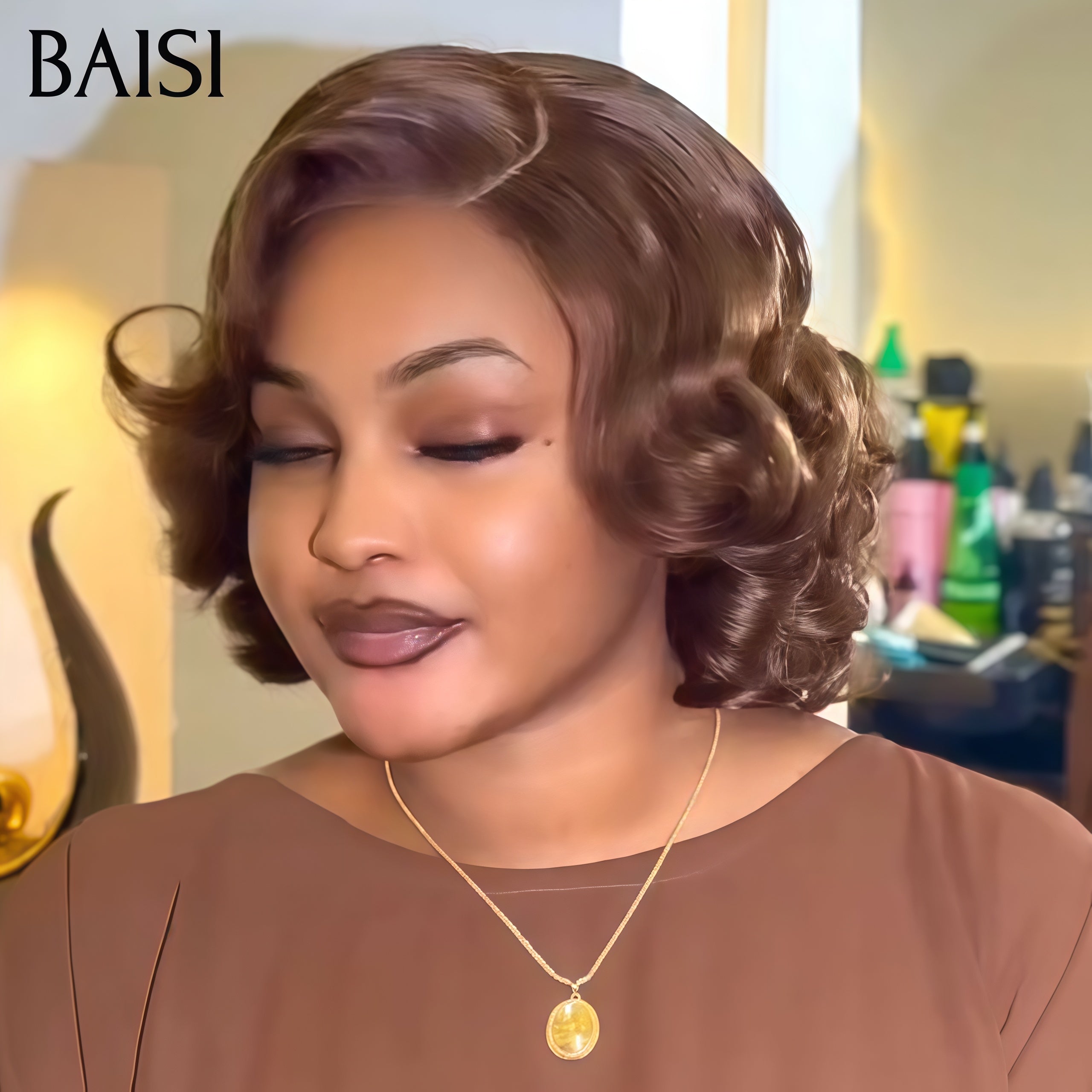 BAISI Acquista almeno 2 parrucche al prezzo di fabbrica fornitore 4X4 lace closure Marrone riccio o 13X4 frontal parrucca bob natural wave nel colore #4#613 in 100% capelli umani veri (Non serve codice)