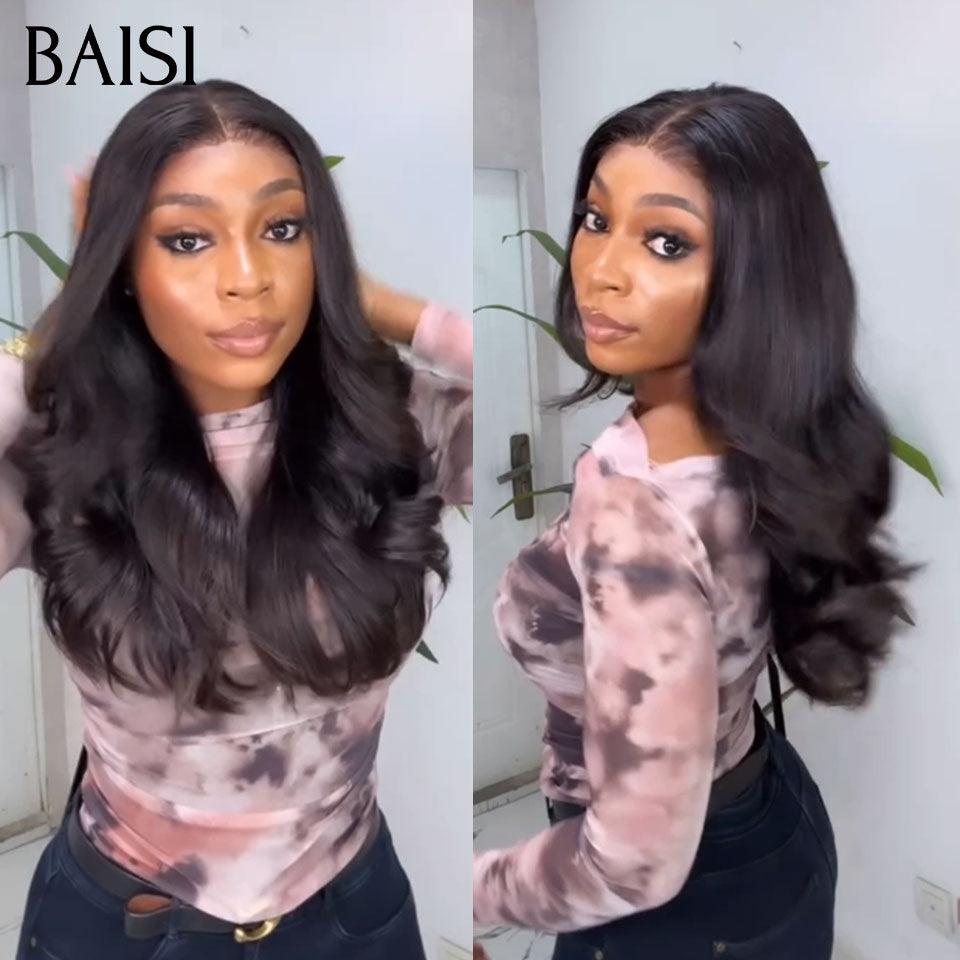 BAISI Luxus-Körperwellen-Perücken mit Pony. Hergestellt aus doppelt gezogenem Haar mit natürlichem Mittelscheitel