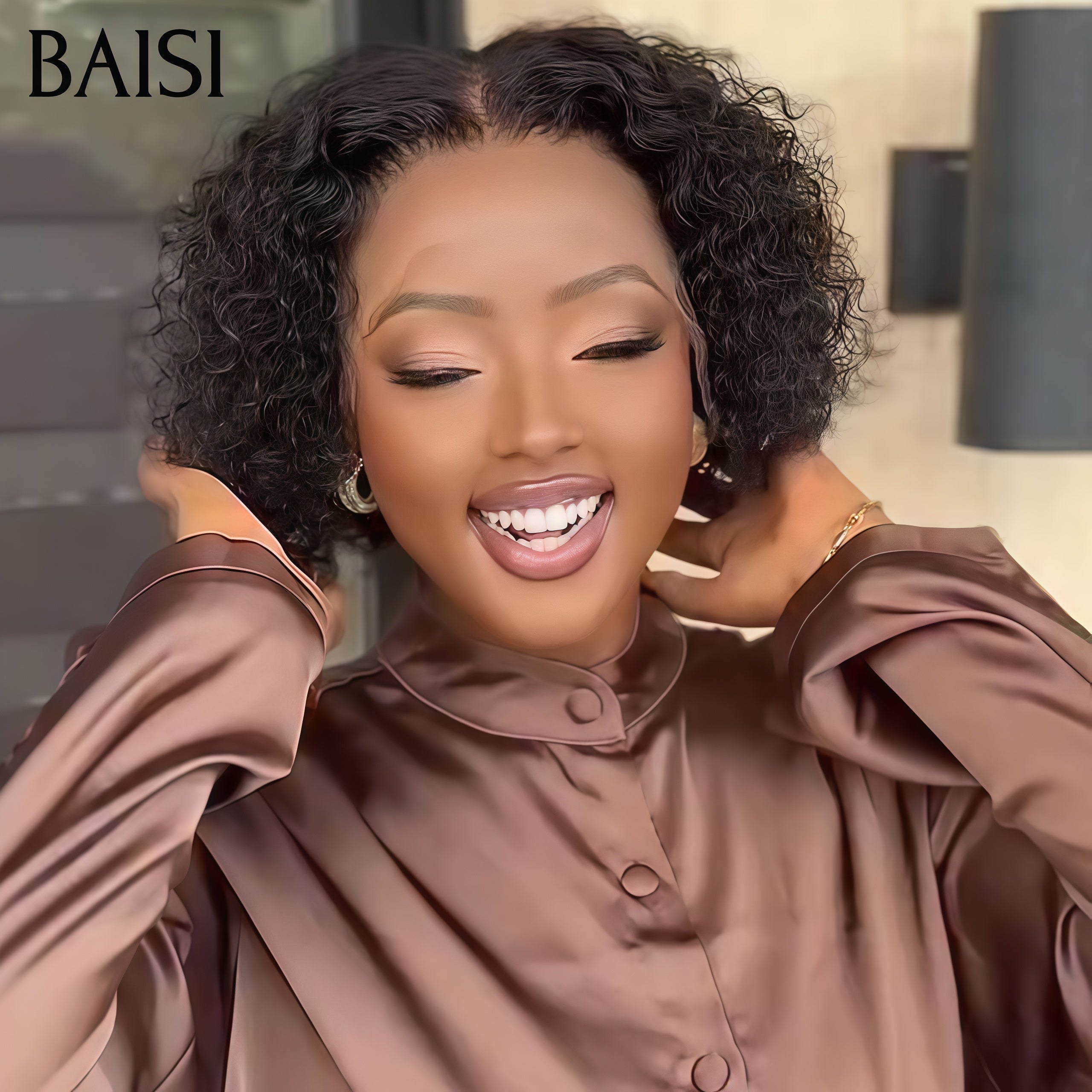 BAISI 13X4 Perruque frontal pixie curly wave 6 pouce 49€ ou Bob Kinky Curly 8 Pouce en couleurs en 100% cheveux humains