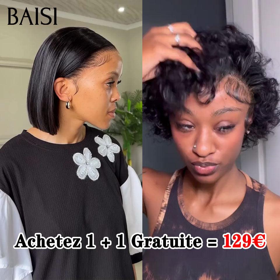 BAISI Achetez 1 + 1 Gratuite = 129€ ou Lot de 4 Avec frontales 8 Pouce lisse en 100% vrais cheveux humains 210 euro