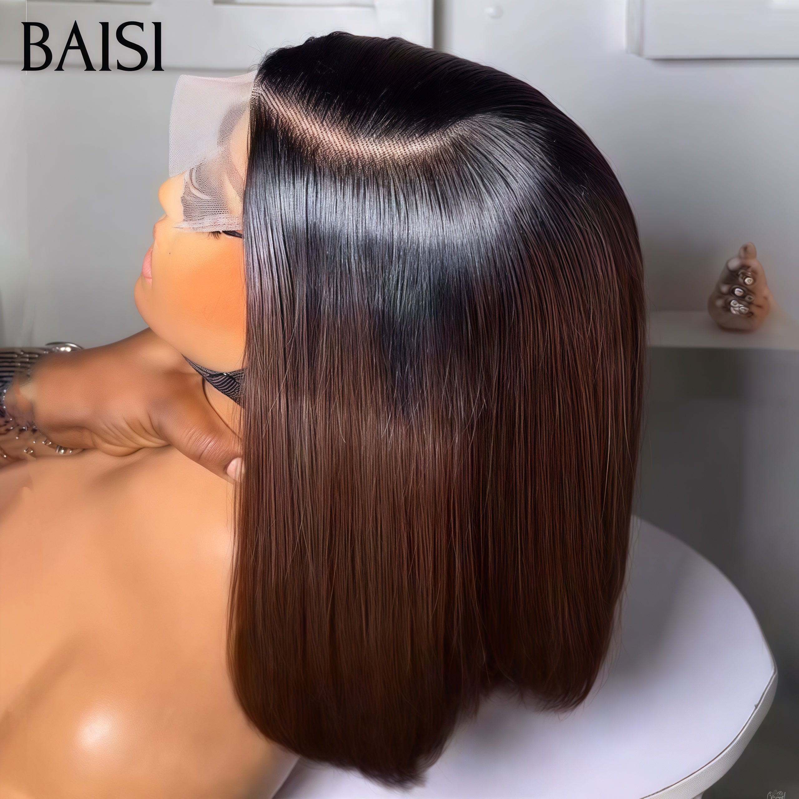 BAISI 4X4 lace closure Straight Bob PROMOTION 79€ in color 1BT4# in 100% Human Hair