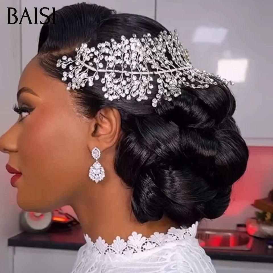 BAISI Coiffure de luxe Zoéline Perruques Mariage noir Prête à porter chignon et personalisation comme sur la vidéo 100% identique avec lace frontale événement spécial BS120