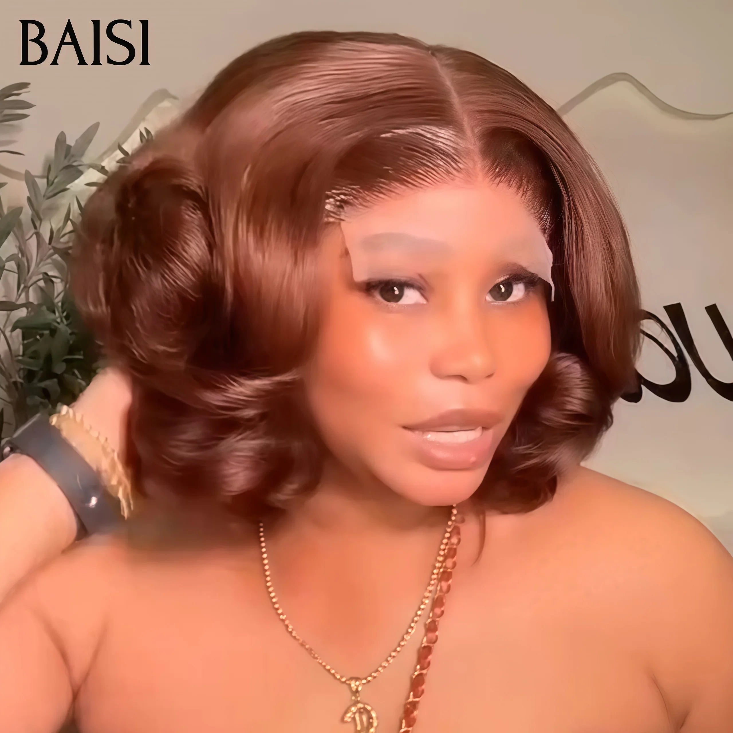 BAISI 4X4 lace closure Bob egg wave Marron 10 Pouces 69€ ou Offre Flash 49€ Perruque pixie curly wave avec Frange en Noir Sans Lace en 100% Cheveux Humains BS65
