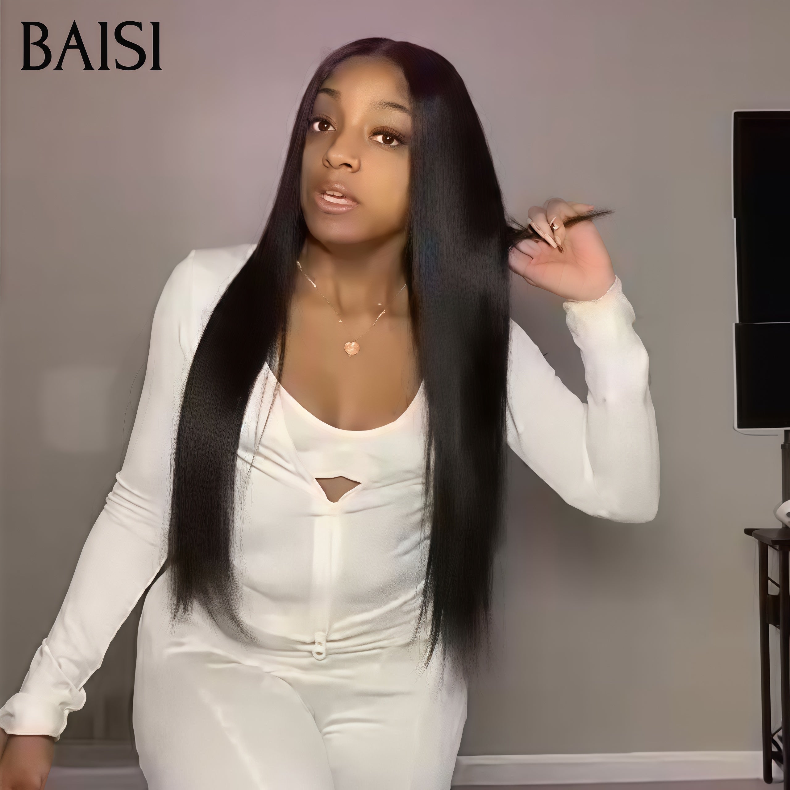 BAISI Achetez 2 perruques minimum au prix d'usine fournisseur 4X4 Perruques Lisse 22 pouces 109€ Noir en 100% Cheveux Humains