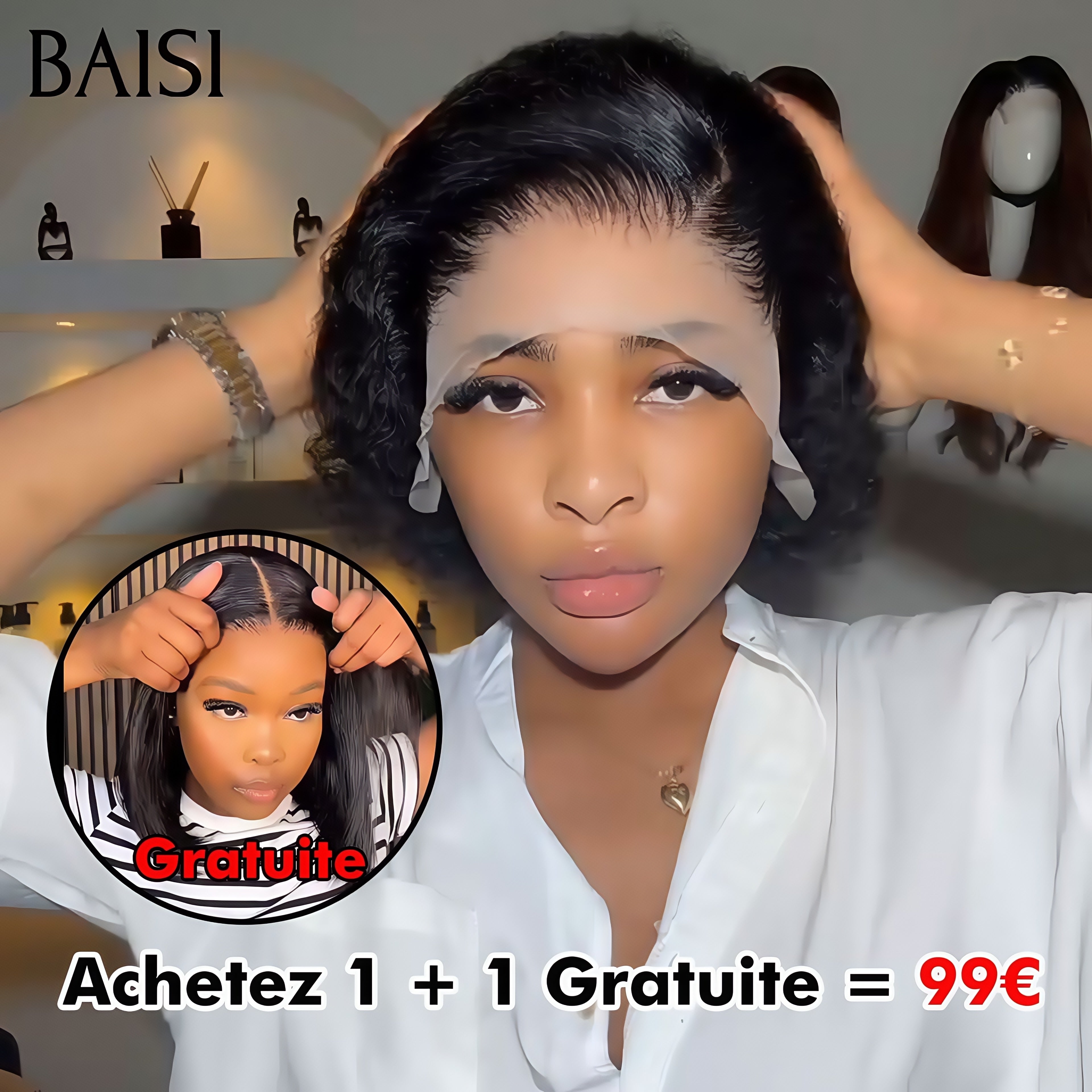 BAISI Achetez 1 + 1 Gratuite = 99€ 13x4 lace pixie curly wave et 13X4 lace lisse 10 pouces en 100% vrais cheveux humains