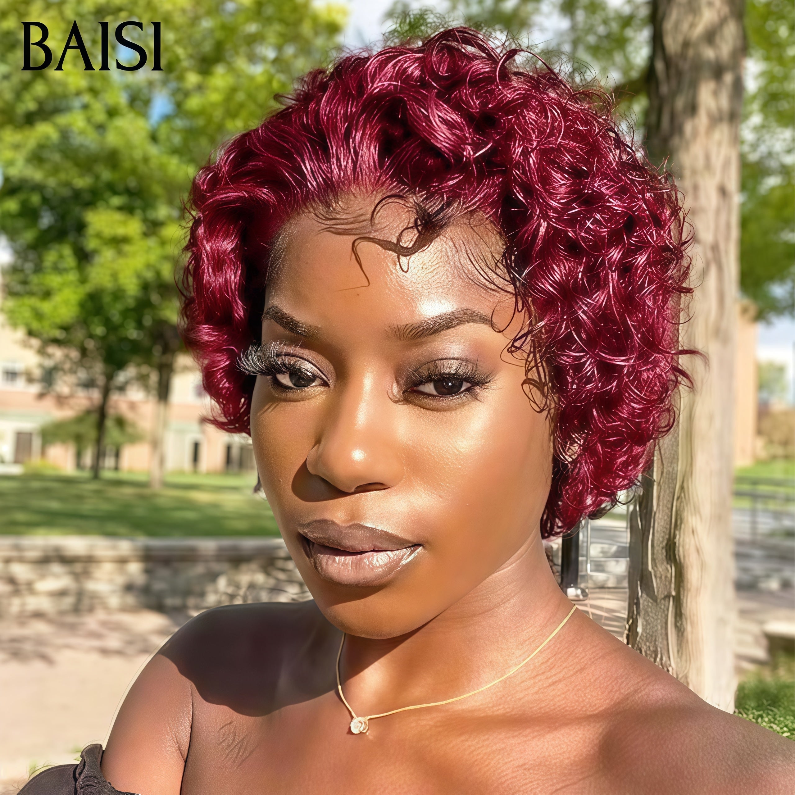 BAISI 13x4 lace frontal curly wave Bordeaux 59€ ou Prix en Gros 65€ Perruque Pixie Afro Curl 13x4 en 100% cheveux humains F-905 ou pixie finger wave 69€ MP50
