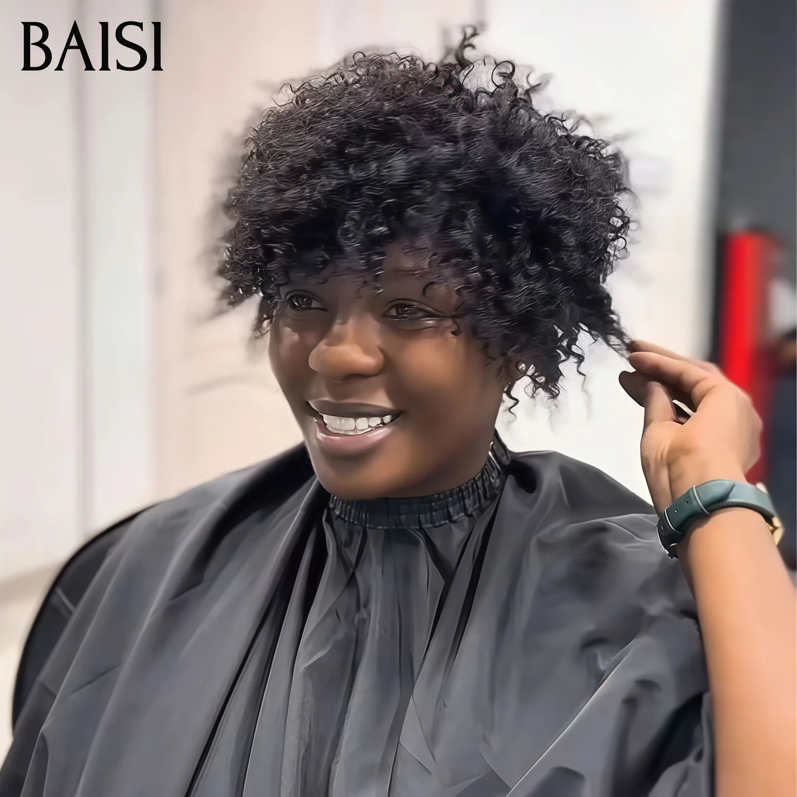 BAISI afro curly Fabriqué à la Machine NOIR Sans Lace 55€ ou 2 Perruques 100€ Pixie Afro Curl 13x4 lace frontal bouclé partout Couleur orange 350# & Bordeaux 99J# en 100% cheveux humains F-905