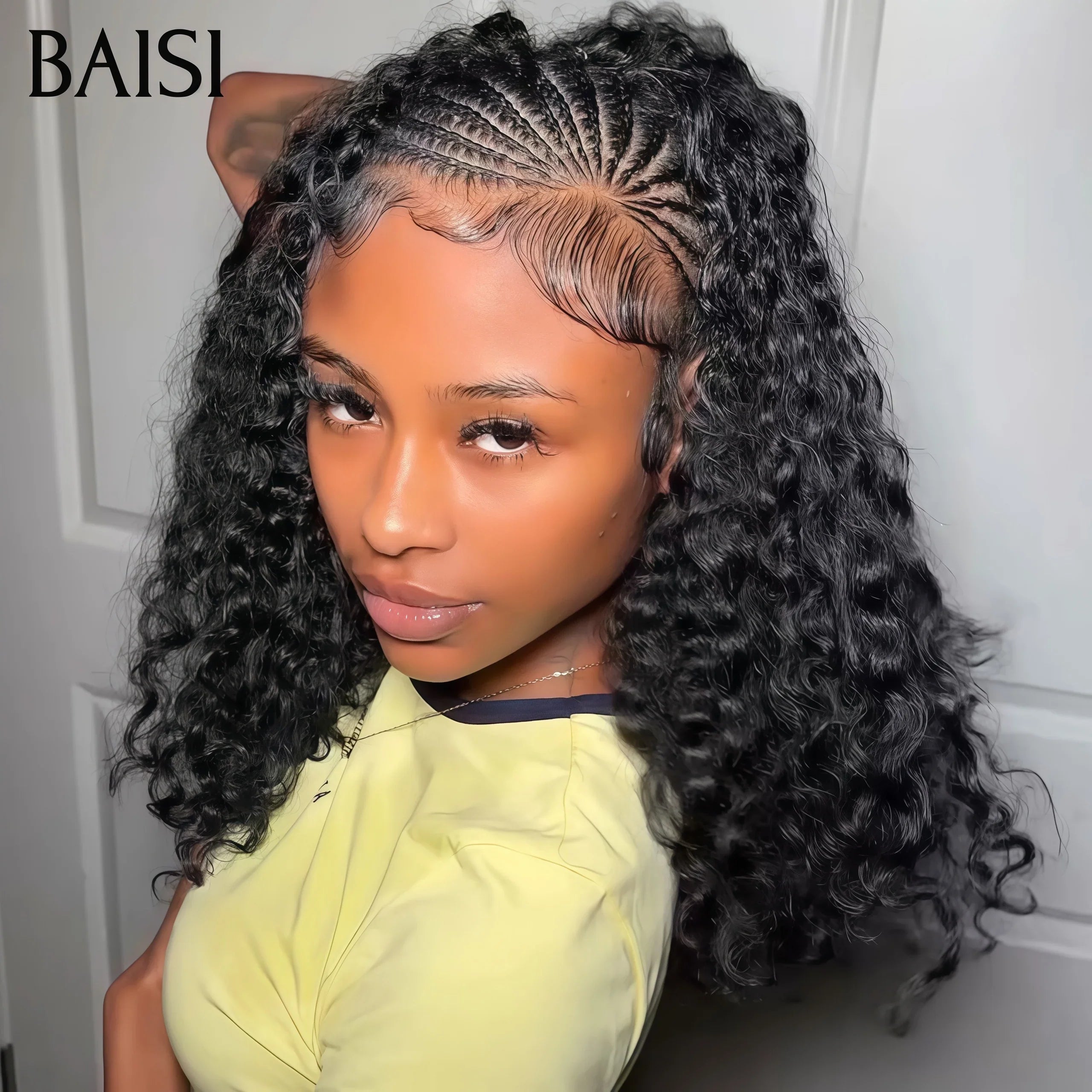 BAISI T-TEIL SPITZENPERÜCKE KINKY CURLY 100% HUMAN BRAUN SCHWARZ B