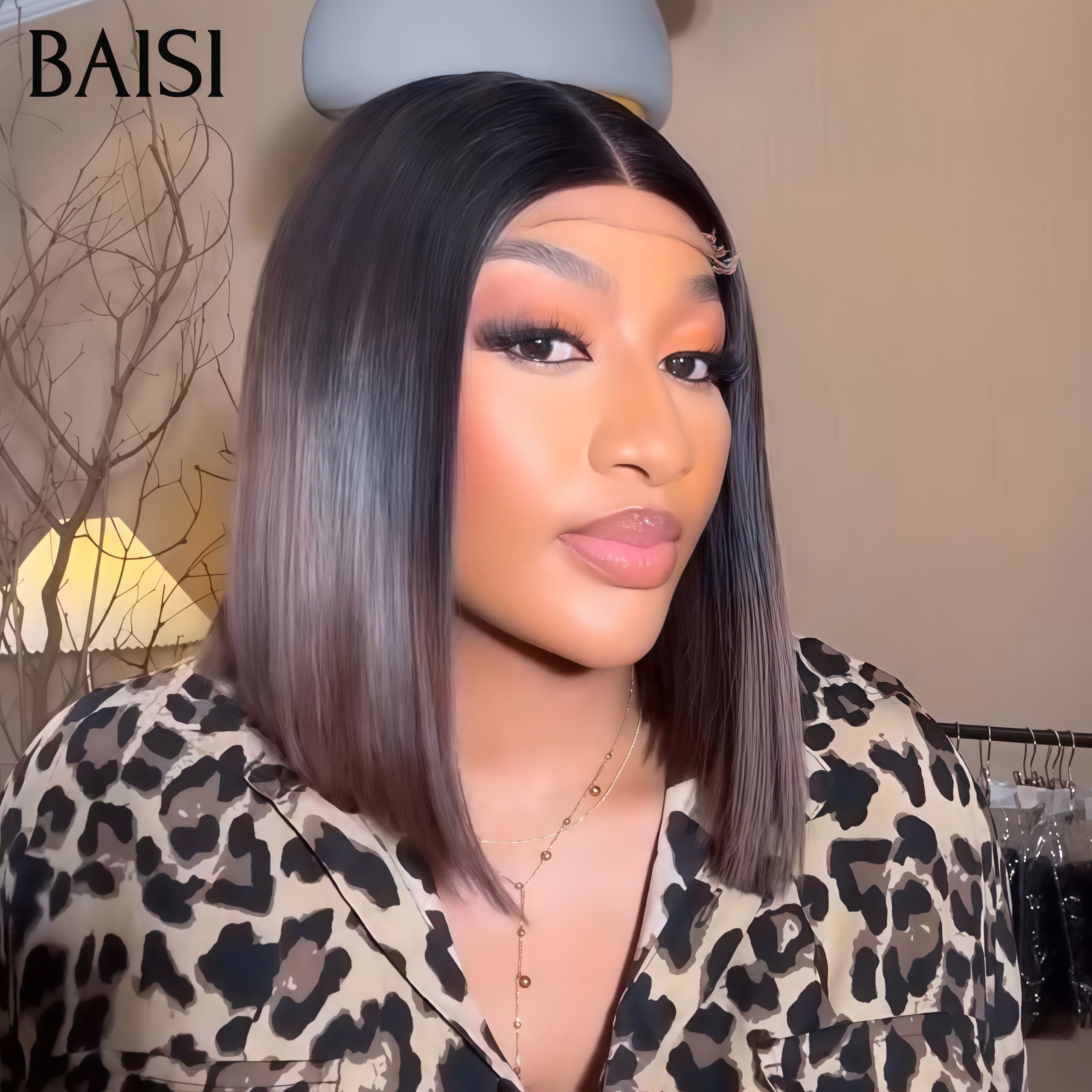 BAISI Grande Promo 4x4 Lace Perruque BOB Lisse 76€ moitié prix en Couleur #1B#4 En 100% Cheveux Humains D MP50