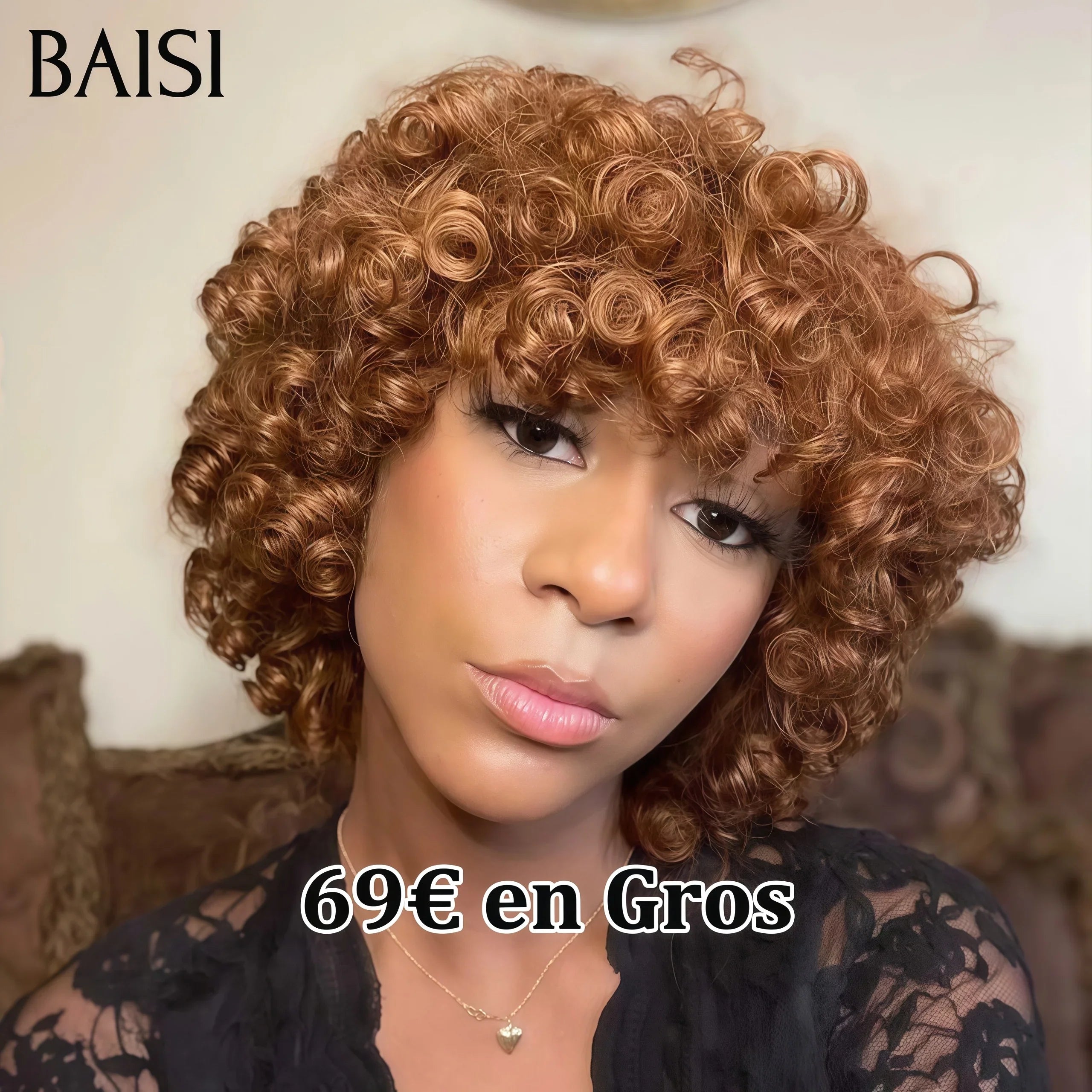BAISI Achetez 2 perruques minimum au prix d'usine fournisseur Perruque Bouclée Egg Wave en couleur Miel ou Orange en 100% Cheveux Humains (Pas Besoin de Code)