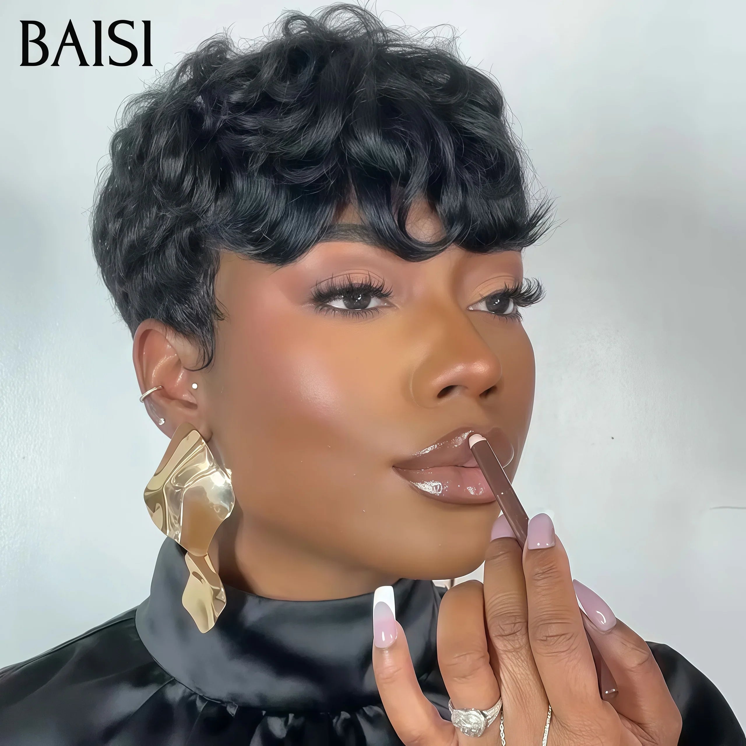BAISI Flash Offer 46€ Pixie Finger Wave Wig short cut and short cut #350 machine made