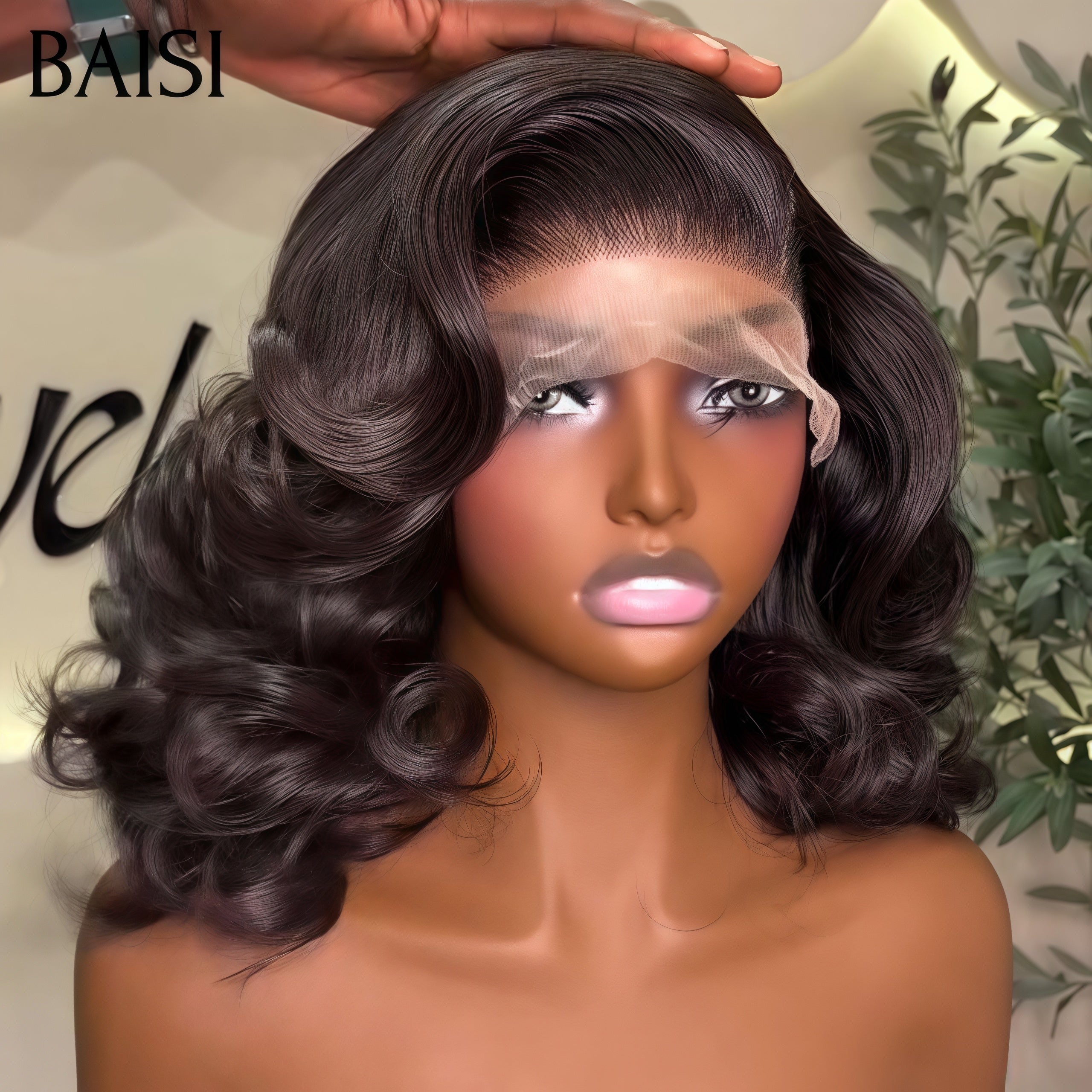 BAISI Perruque bouclés Egg wave NOIR 300% haute densité personnalisé en 100% Cheveux Humains