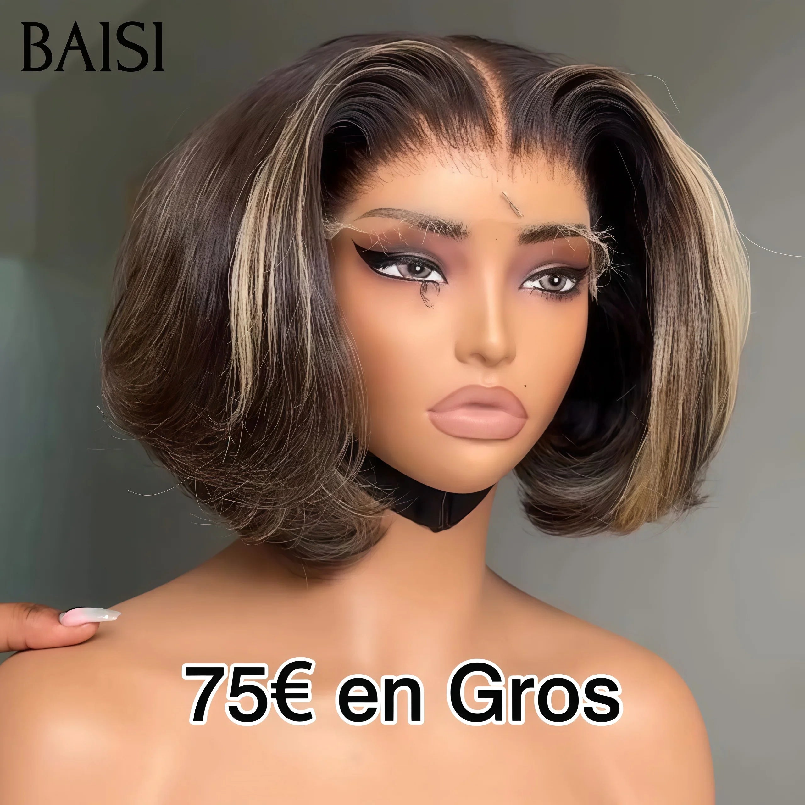 BAISI Achetez 2 perruques minimum au prix d'usine fournisseur 13X4 Lisse Bob 10 Pouces Mixte ou pixie couleurs mixte 1B#4#613# san colle san lace Fabriquée A La Machine-1087