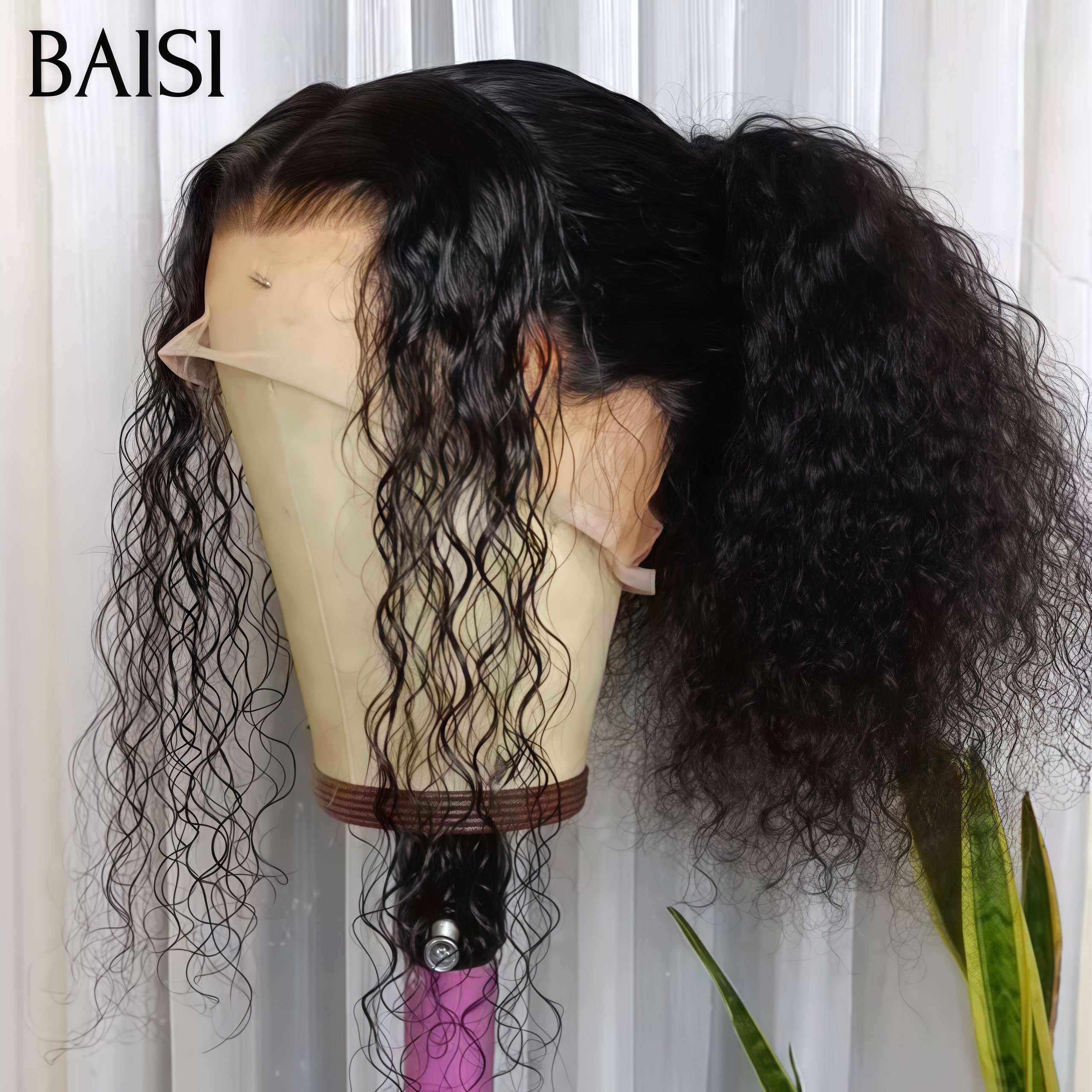 BAISI 13X4 lace frontal curly avec natte 18 Pouces 99€ ou Achetez 2 + 2 Gratuite = 470€ Perruque en 100% vrais cheveux humains Code: VIP100