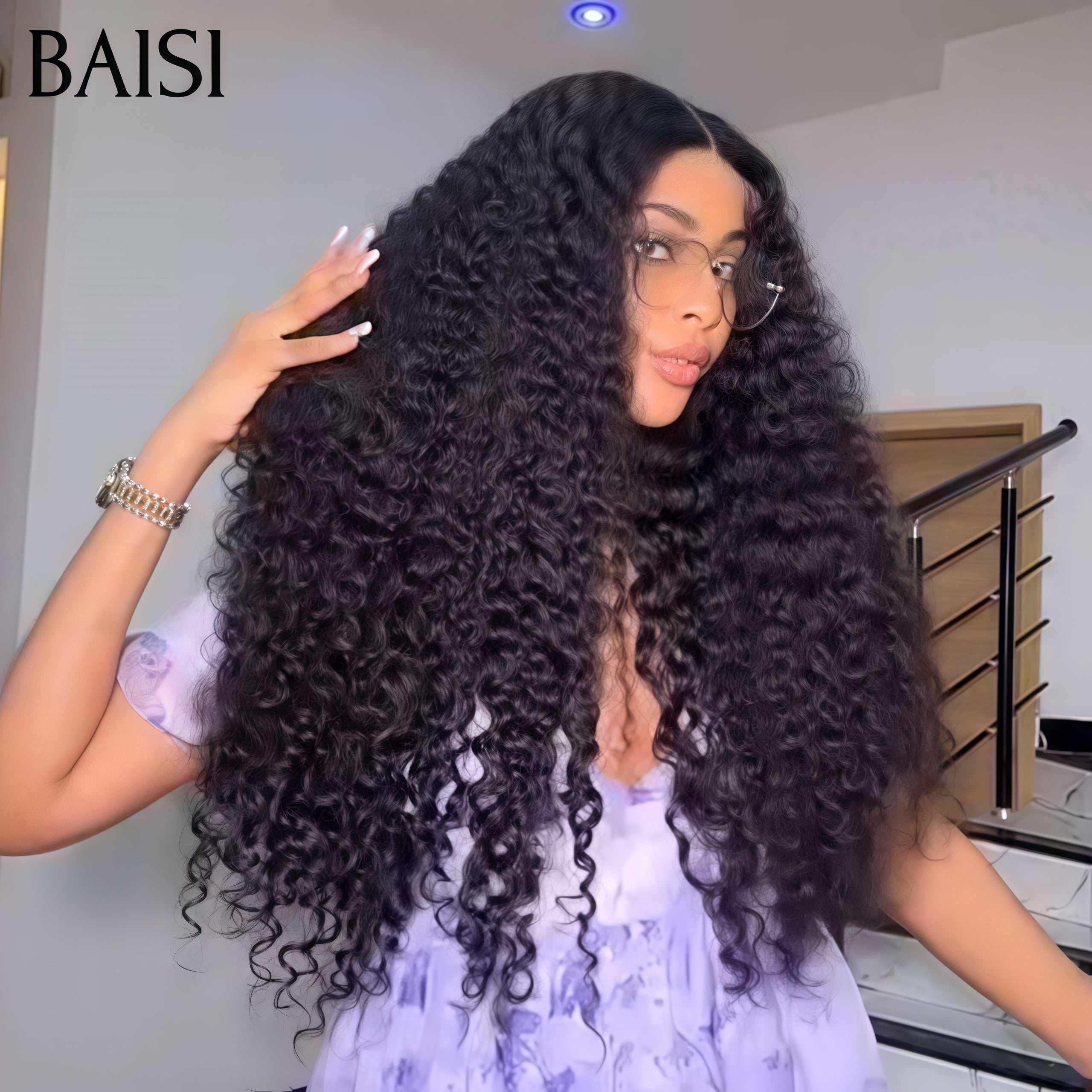BAISI Livraison En 48H TVA 0€ Lace Frontal Perruque Curly En Haut De Gamme 22 pouces 139€ En 100% Raw Hair