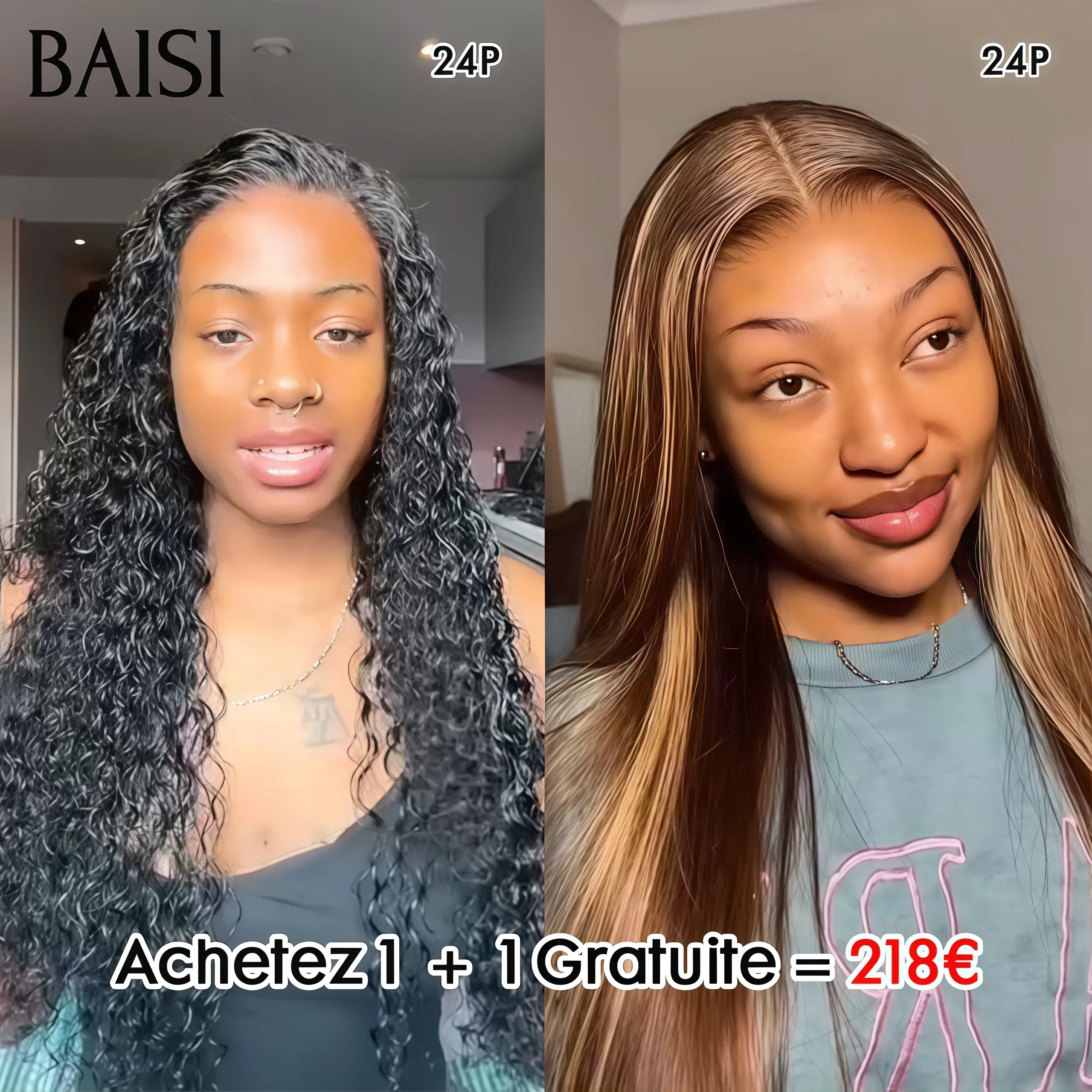 BAISI 2 Pelucas SIN pegamento Cuerpo ondulado y ondulado rizado para revender 275€ 18 pulgadas en cabello humano 100% real VIP100