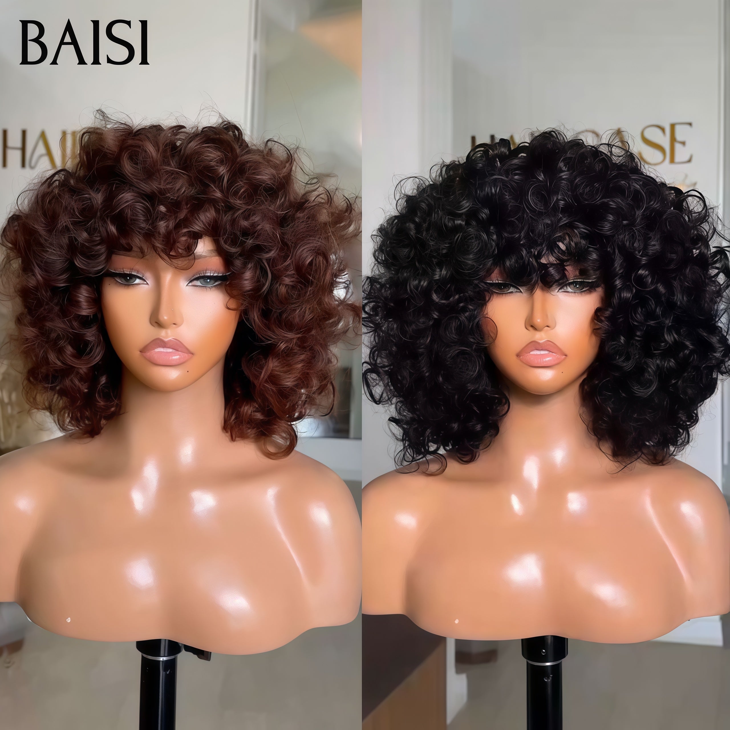 BAISI 2 Perruques Bob egg wave avec Frange Fabriqué à la Machine en couleur marron et NOIR 12 Pouces 129€ 100% vrais cheveux humains