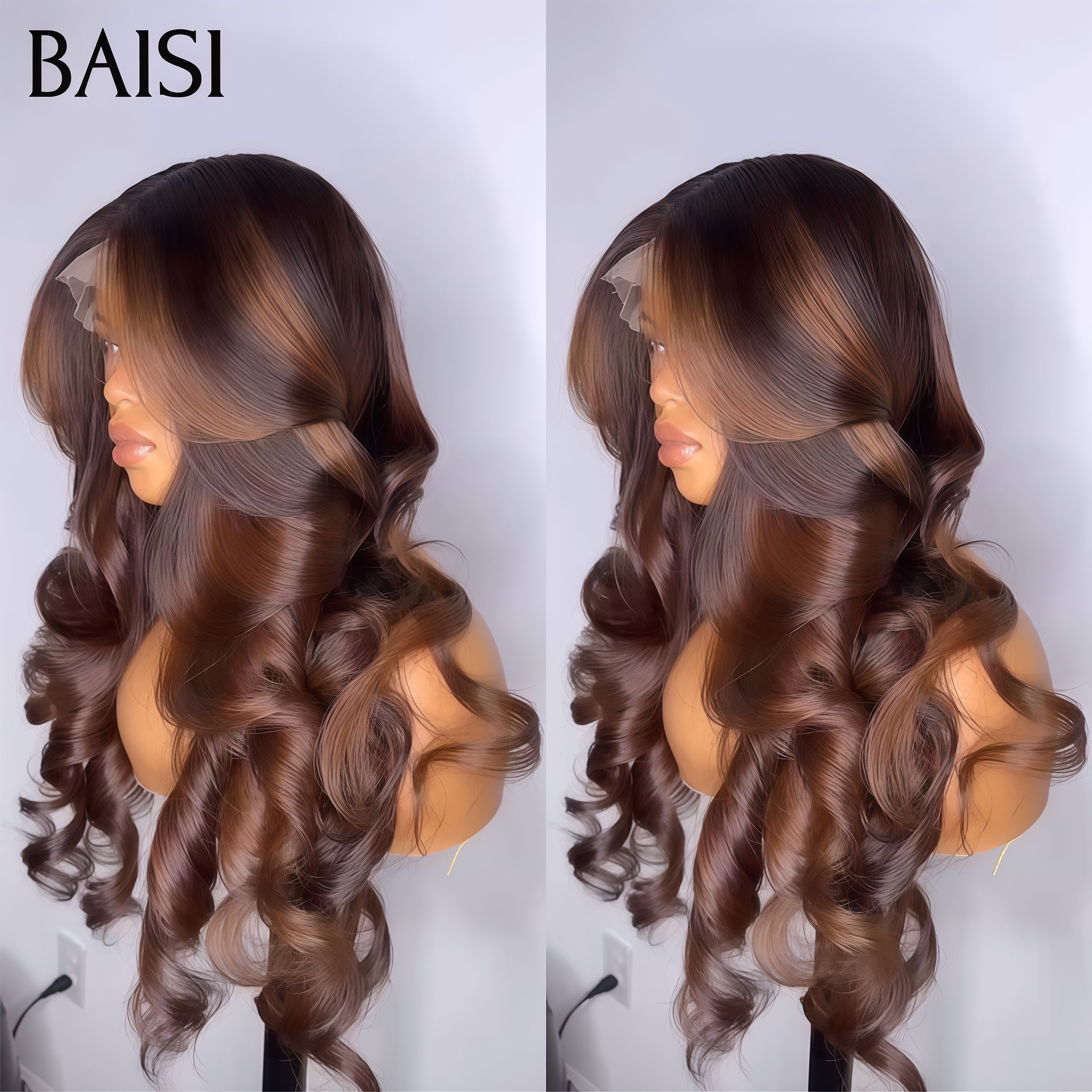 BAISI Bodywave 13x4 lace frontal perruque en couleur Marron Mixte Miel 100% Vietnam Hair