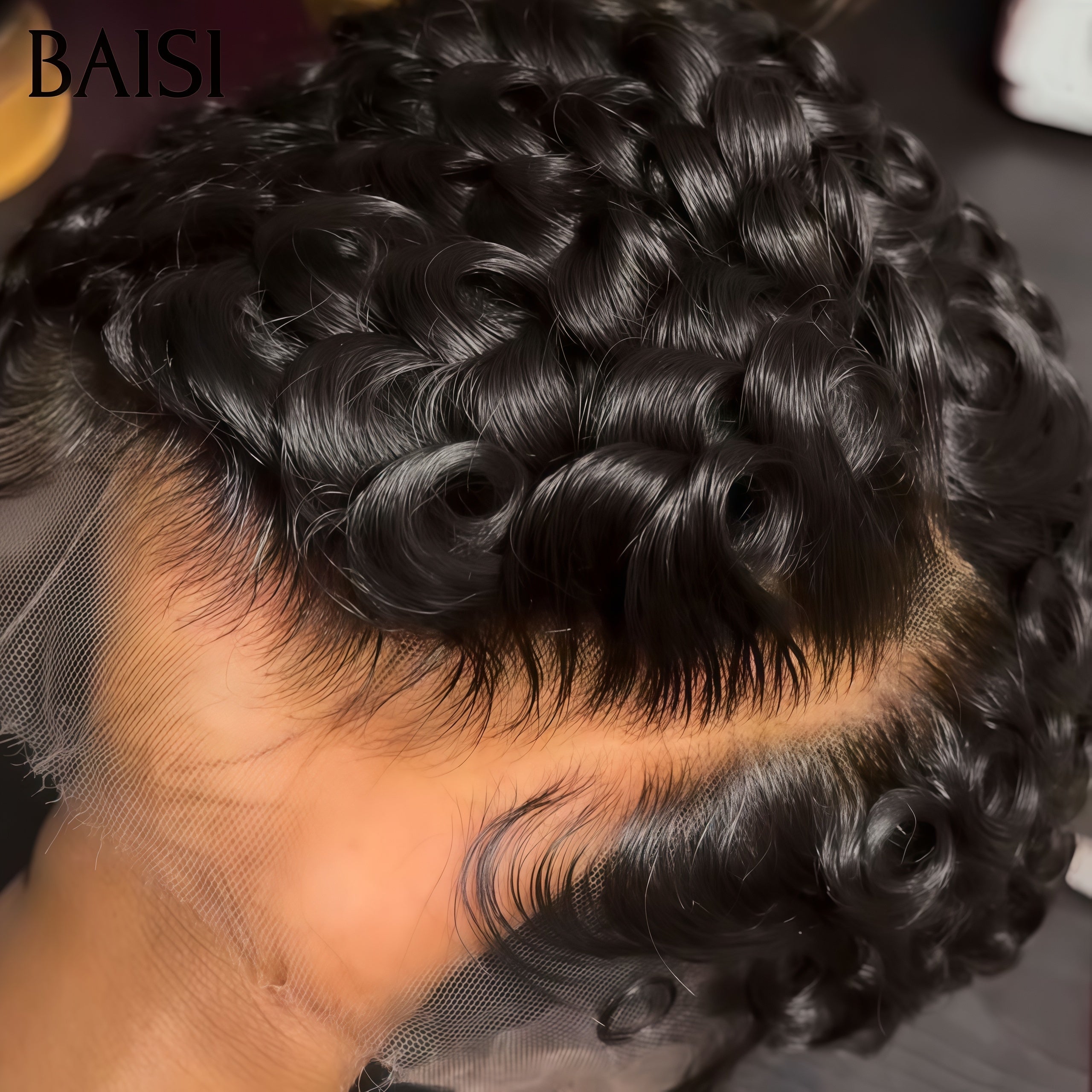 BAISI Pixie Afro Curl Wig 13x4 renda frontal encaracolada toda preta em cabelo 100% humano F-905