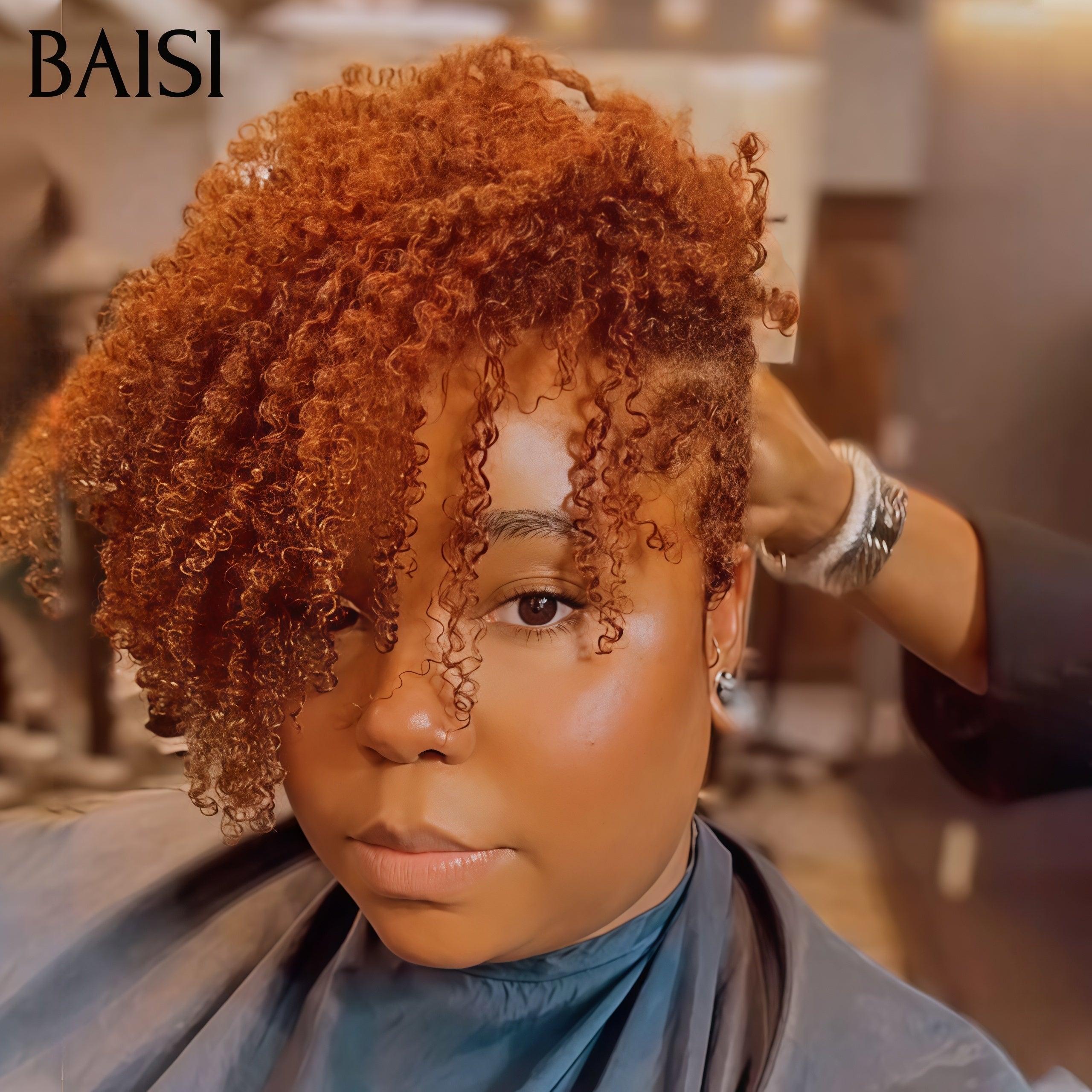 BAISI Demi-perruque kinky Curly wave 99€ Topper cheveux partiel personnalisé en Couleur orange 350#( c'est pas une perruque entière ) en 100% cheveux humains