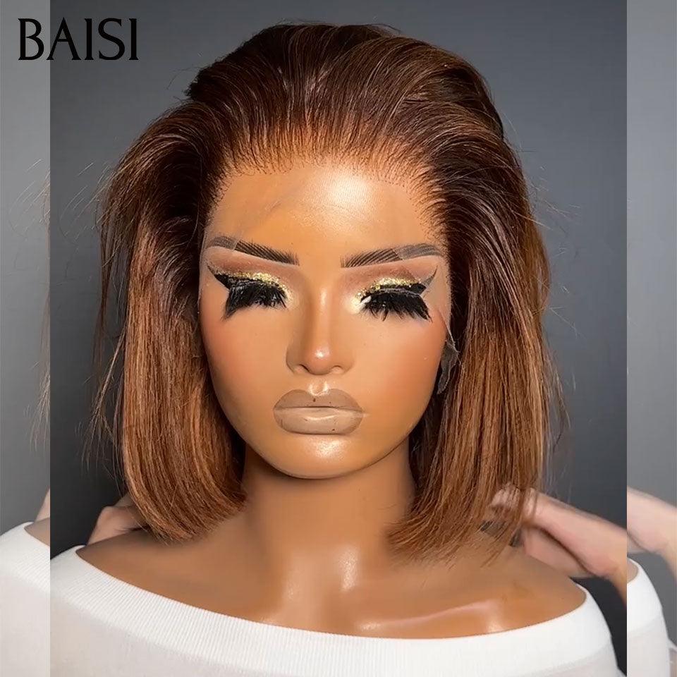 BAISI PROMO 13X4 Perruque Bob Lisse 1BT33# 10P Pré-plucked Pas Besoin de Colle en 100% Raw Hair Lace déjà couper