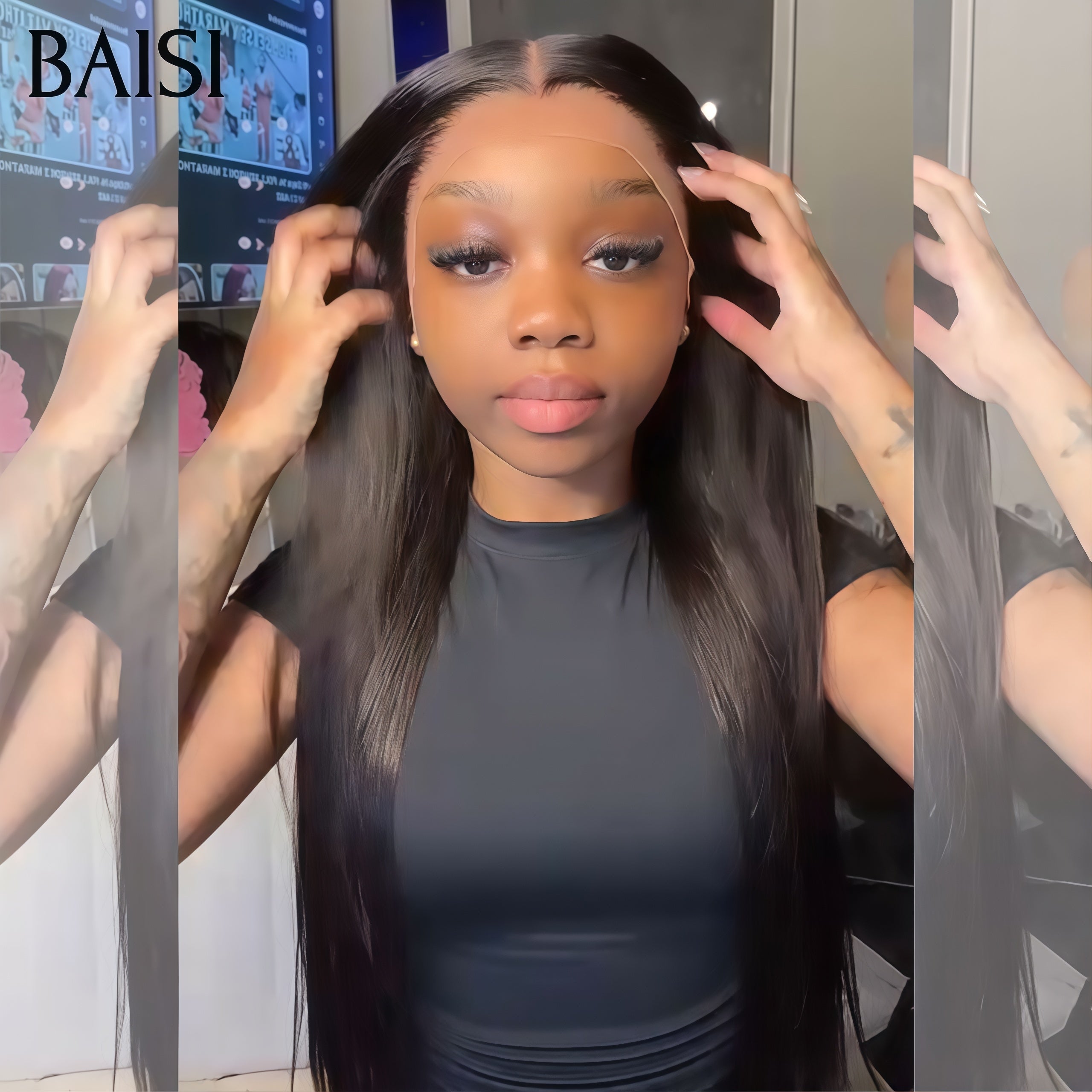 BAISI Lace frontal lisse Perruque 20 pouce + 1 FER gratuite = 138€ En 100% Vrais Cheveux Humais Code : BS120